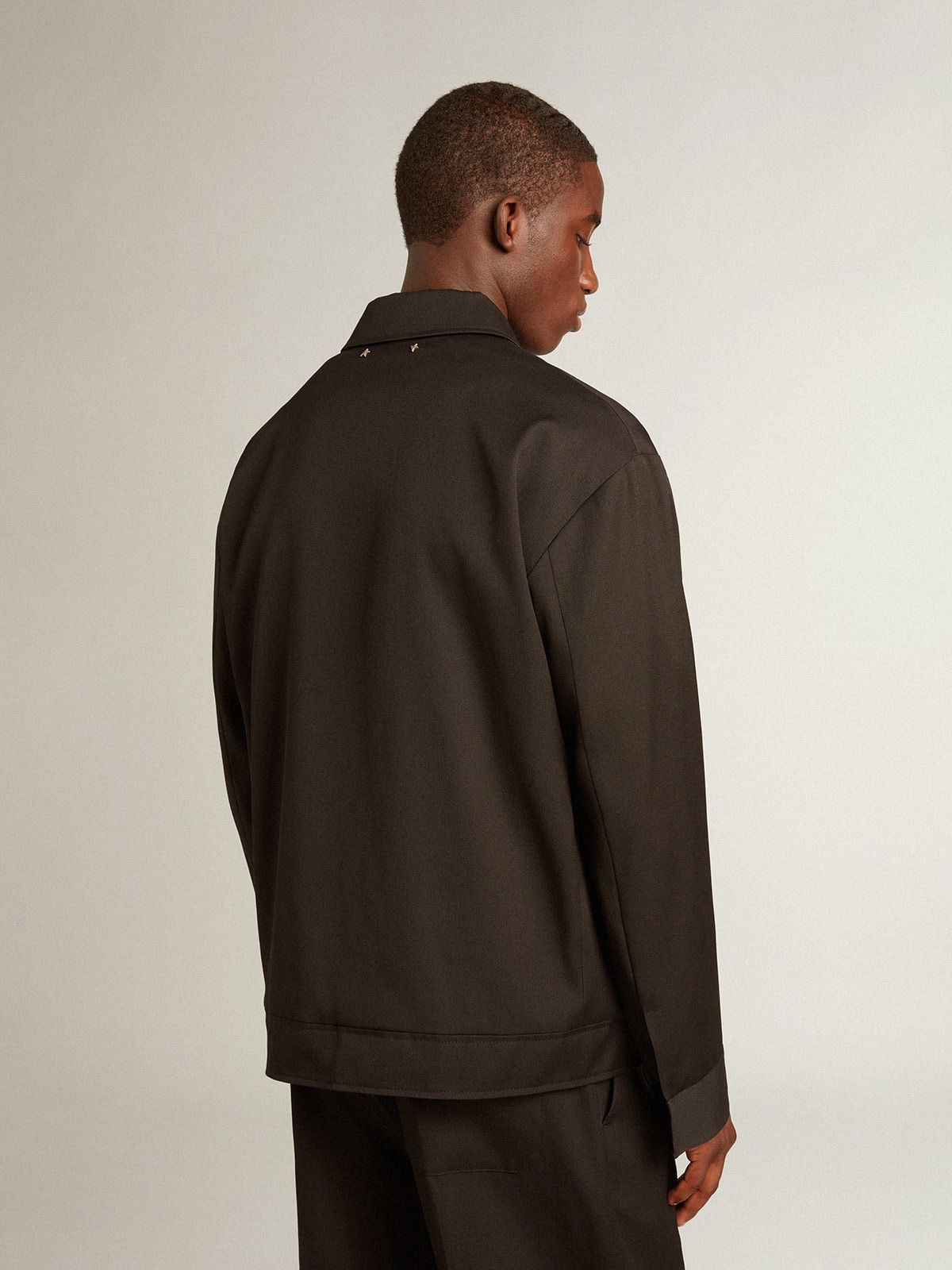 Men’s zip-up jacket in black wool gabardine - 4