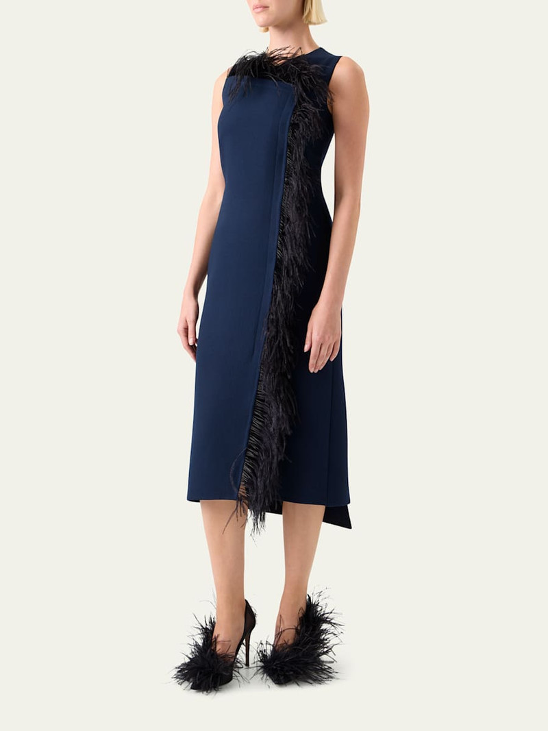 AKRIS Asymmetric Double-Face Wool Midi Dress outlook