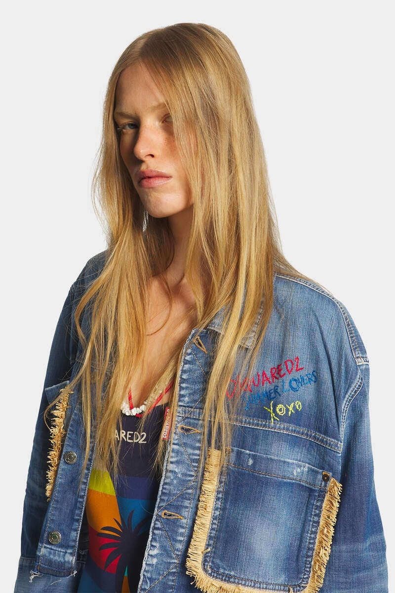 SUMMER LOVERS MEDIUM WASH MAXI JEAN JACKET - 5