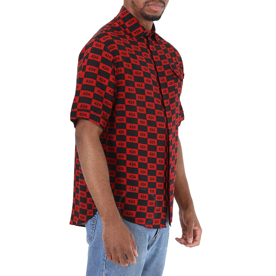 424 Men's Short-sleeve Repeat 424 Logo Shirt In Red/Black - 4