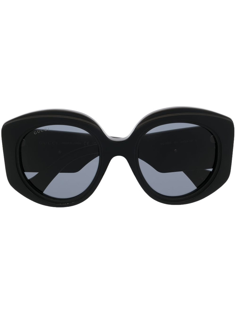 round-frame logo plaque sunglasses - 1
