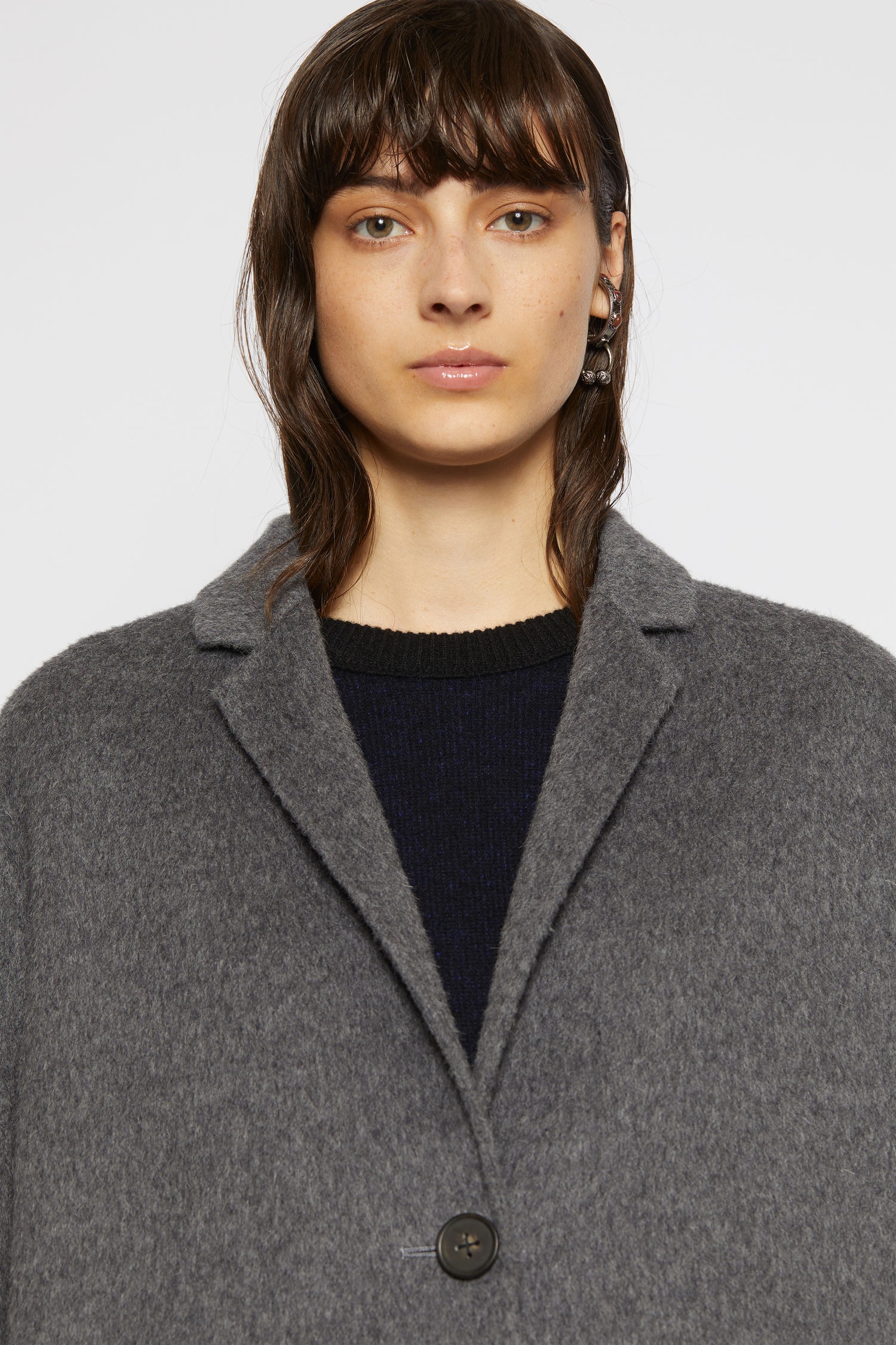 Single-breasted brushed wool coat grey melange - 9