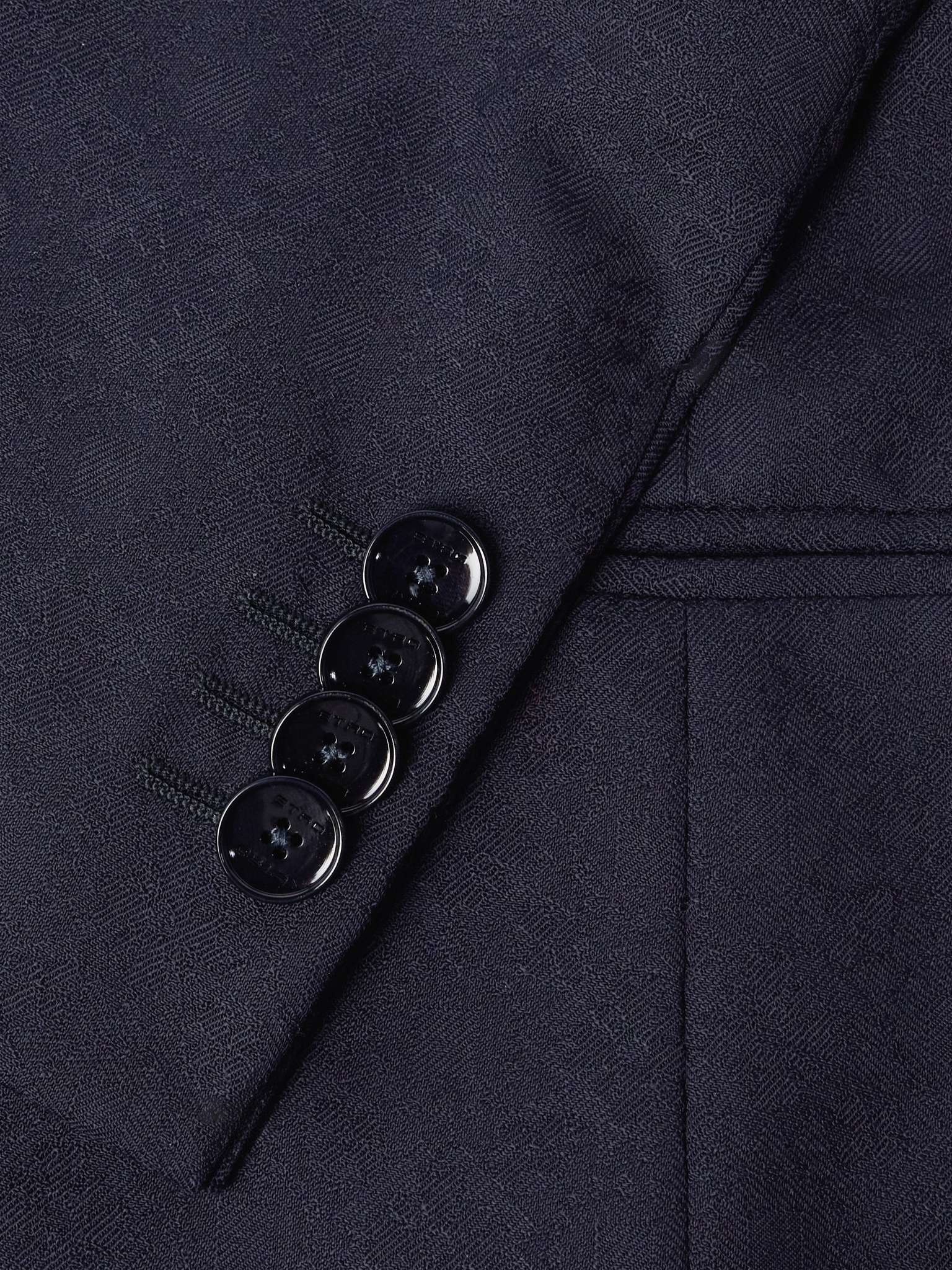 Double-Breasted Felt-Trimmed Wool-Jacquard Suit Jacket - 5
