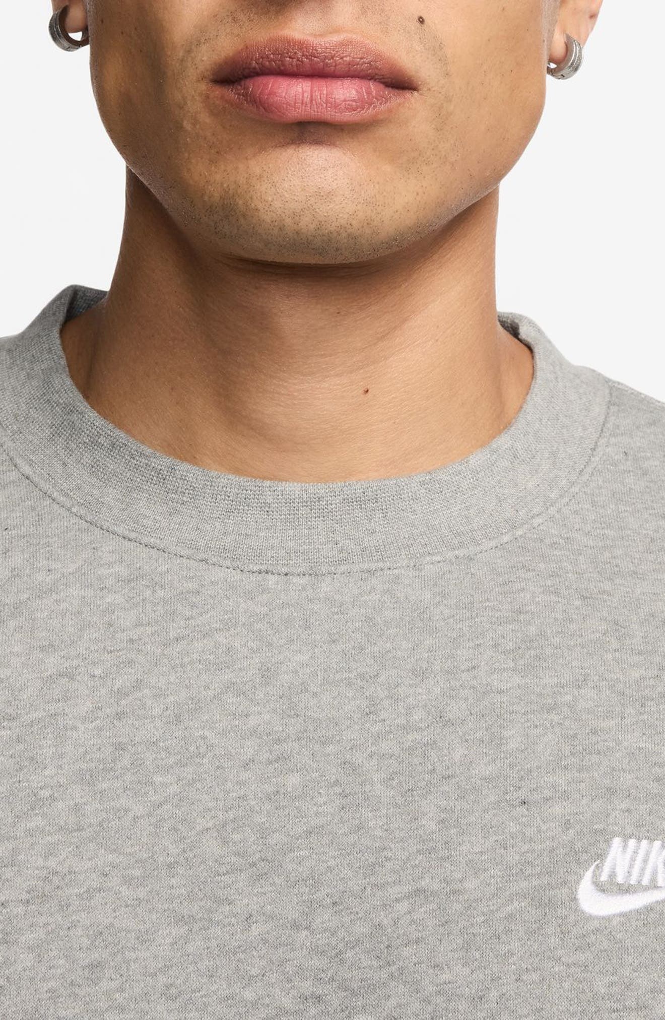 Nike Club Brushed Fleece Crewneck Sweatshirt in Dk Grey Heather/White at Nordstrom - 3