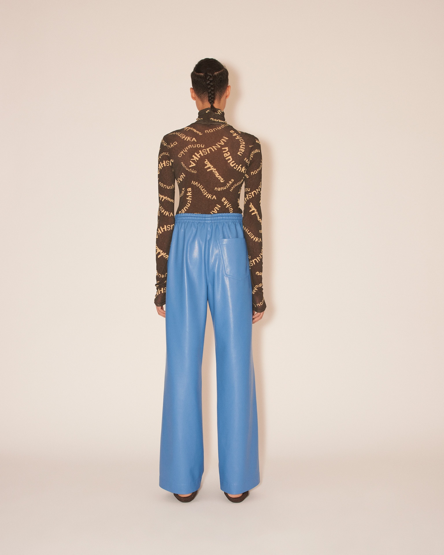 CALIE - OKOBOR™ alt-leather elasticated waist pants - Blue - 4