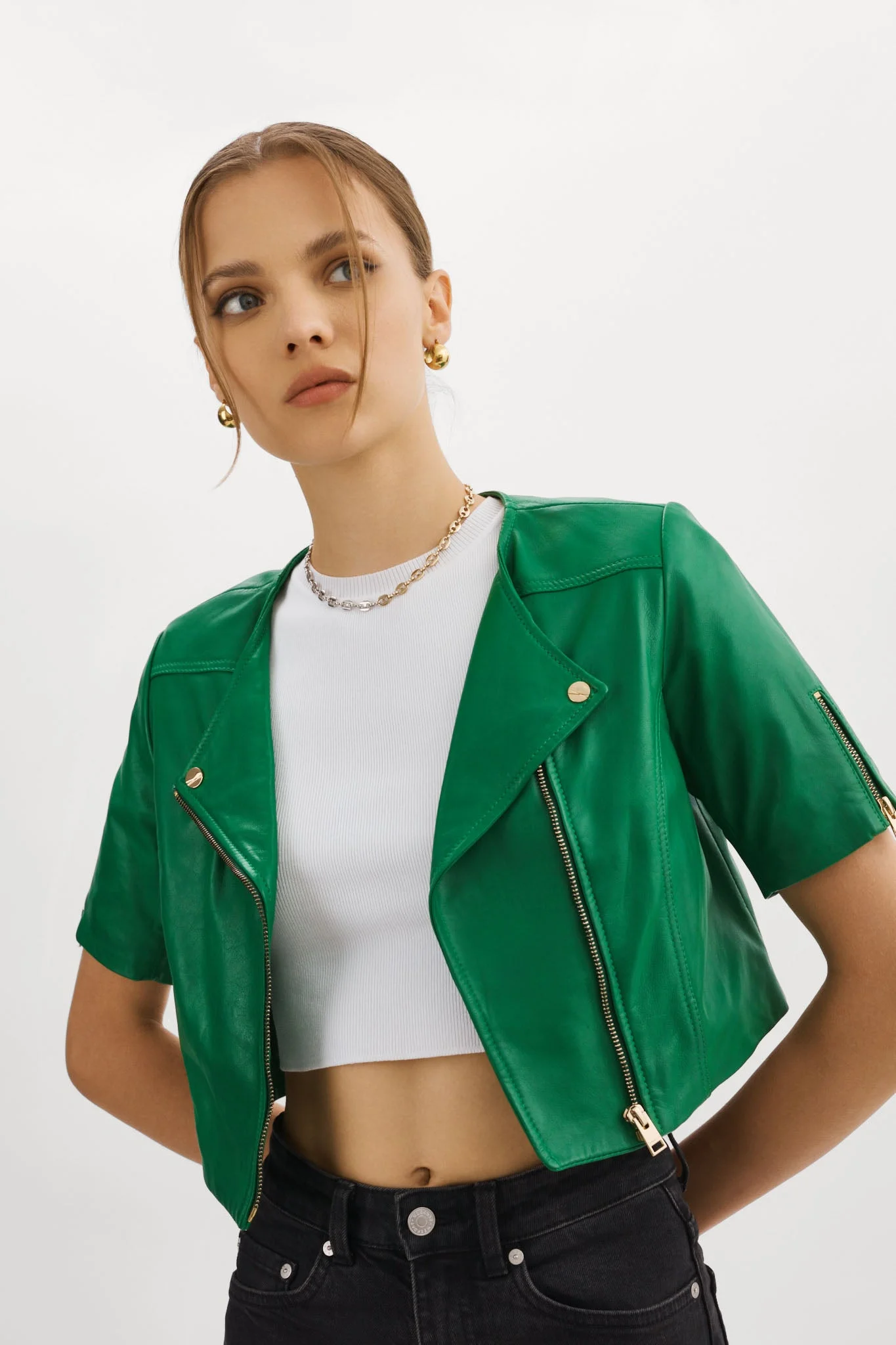 KIRSI GOLD | Cropped Biker Jacket - 1