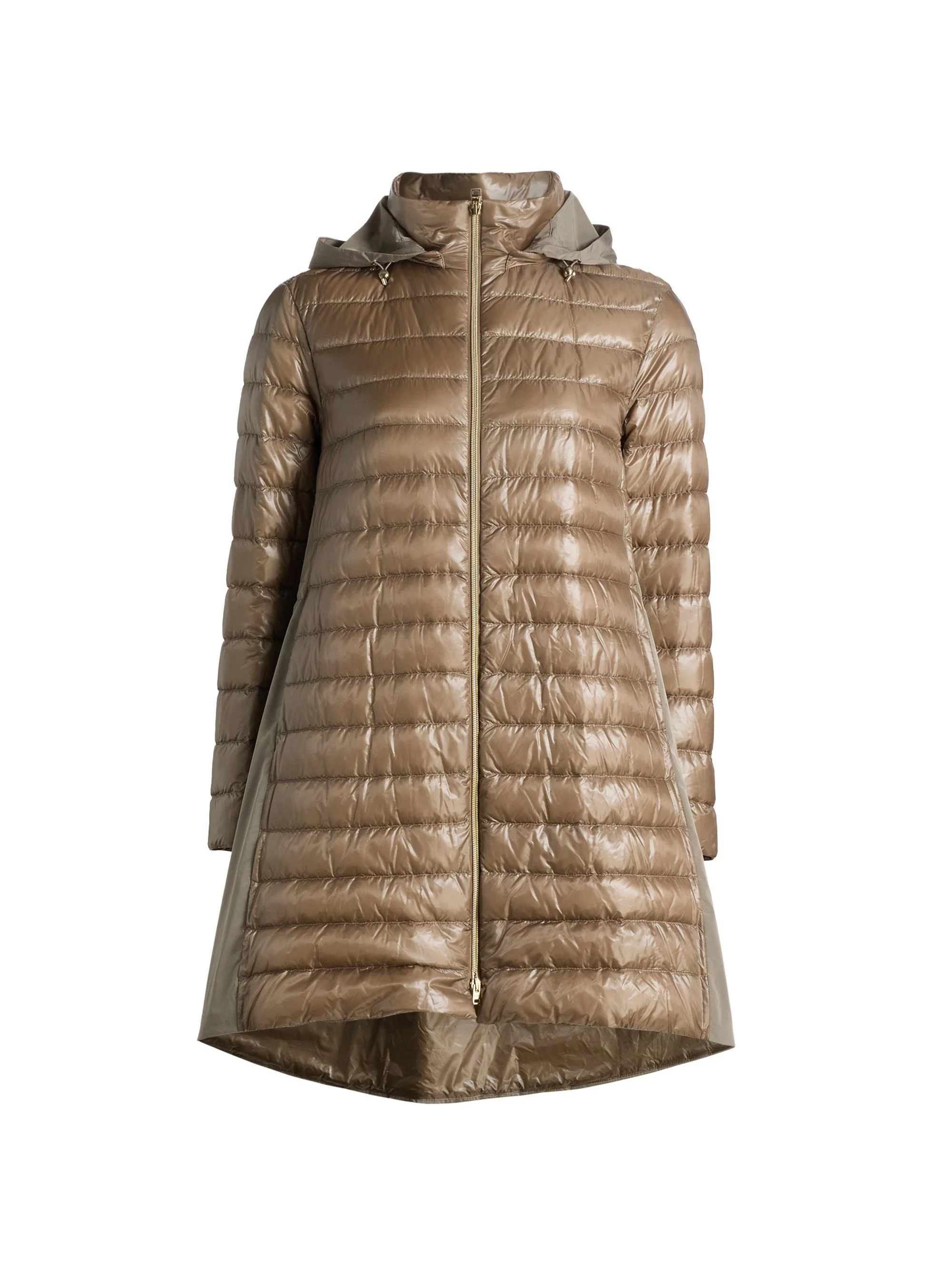 Women's Shiny Nylon High-Low Jacket - Taupe - 1