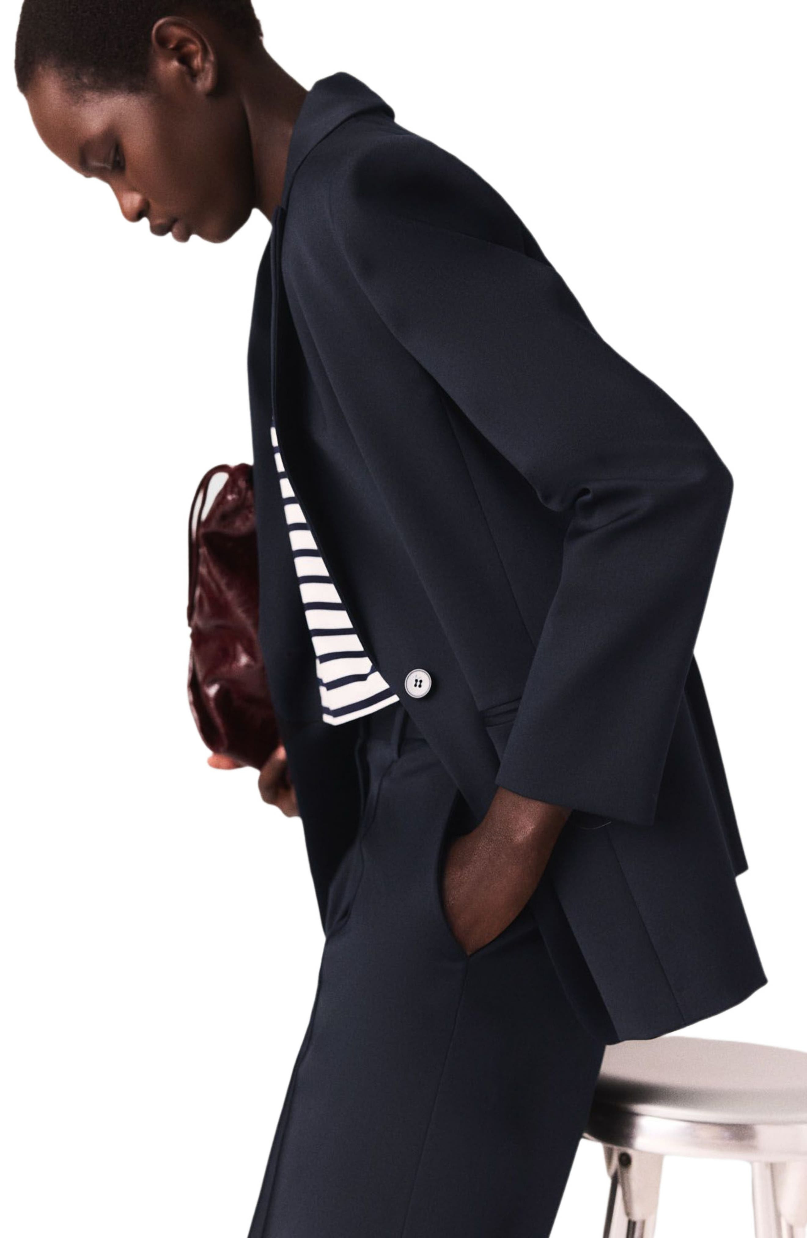 maje Suit jacket with pleated back in Navy at Nordstrom - 9