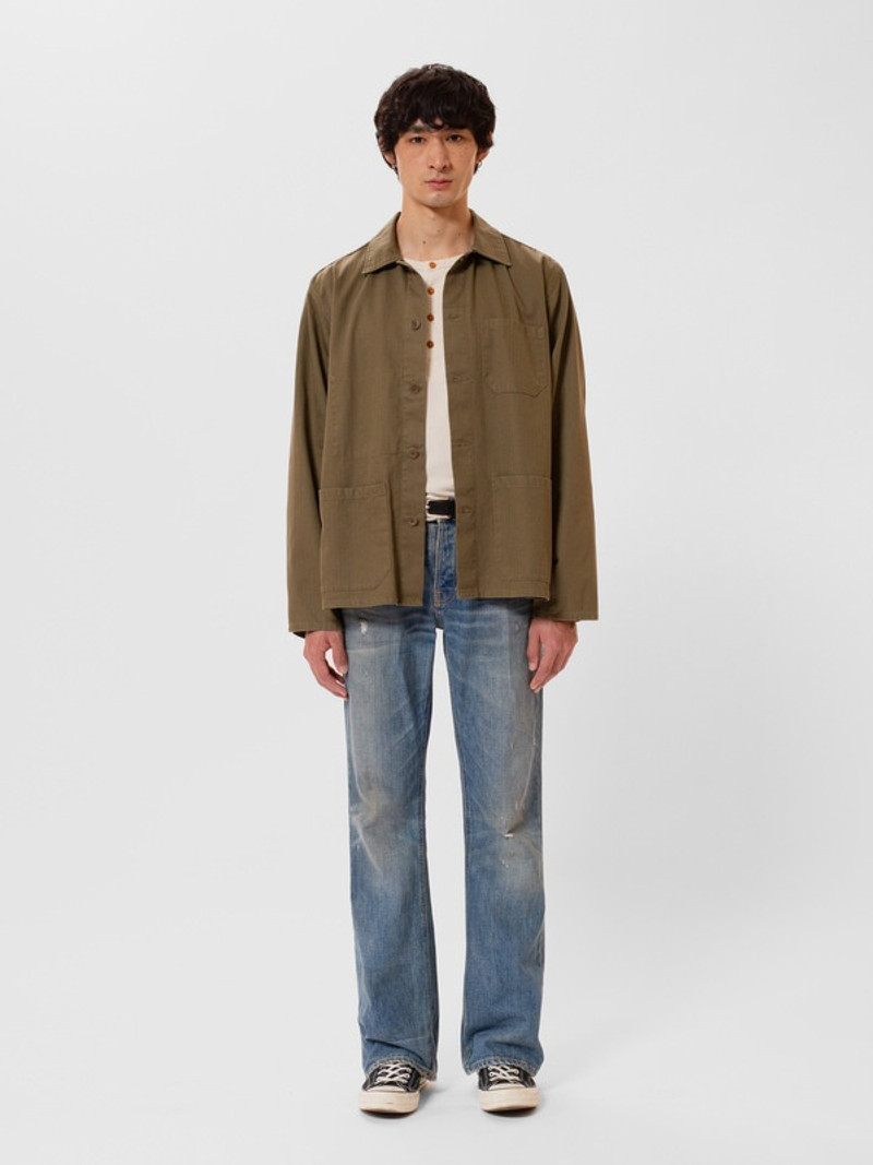 Nudie Jeans Buddy Herringbone Chore Jacket Olive outlook