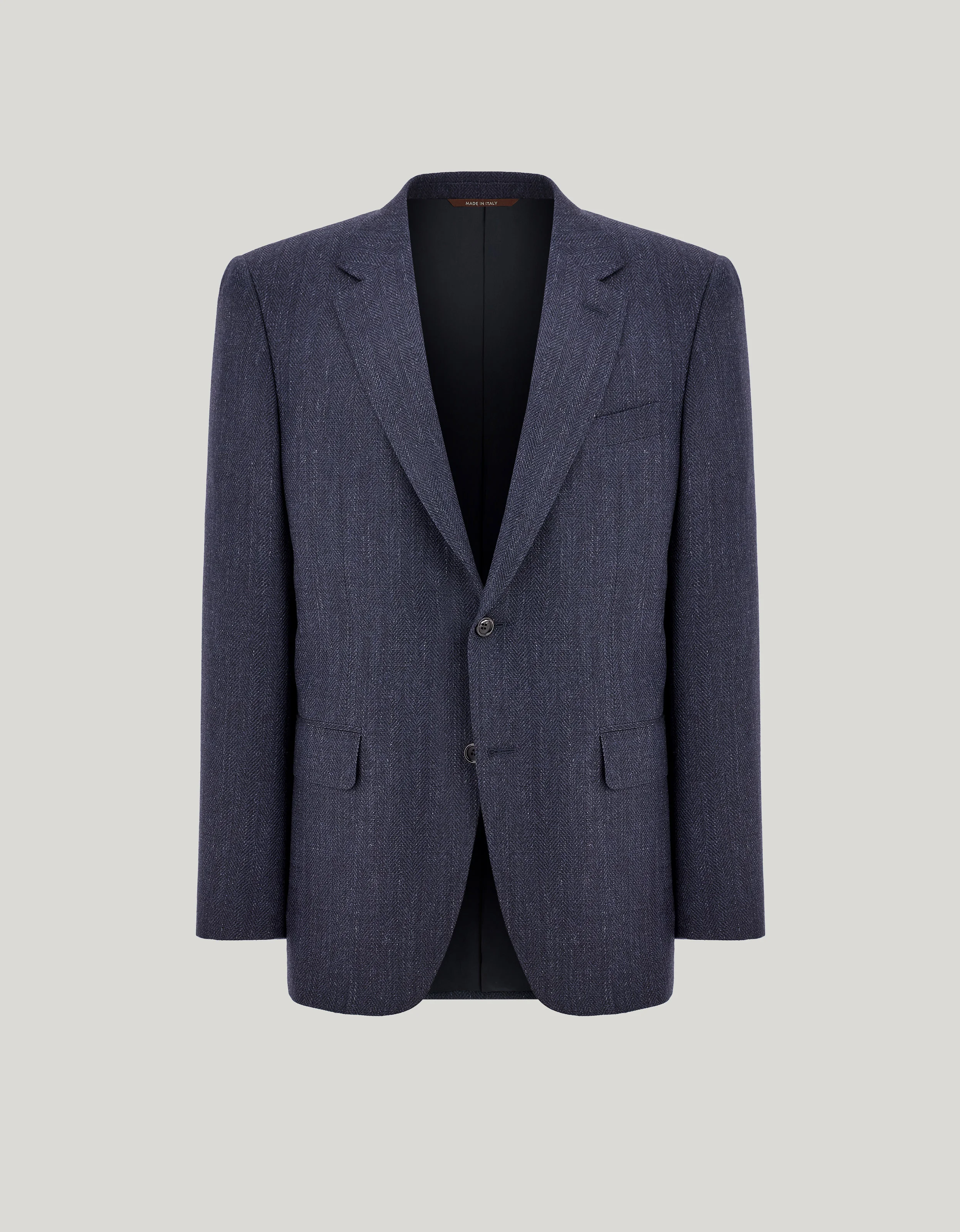 BLUE WOOL, SILK AND LINEN HERRINGBONE REGULAR-FIT JACKET - 1