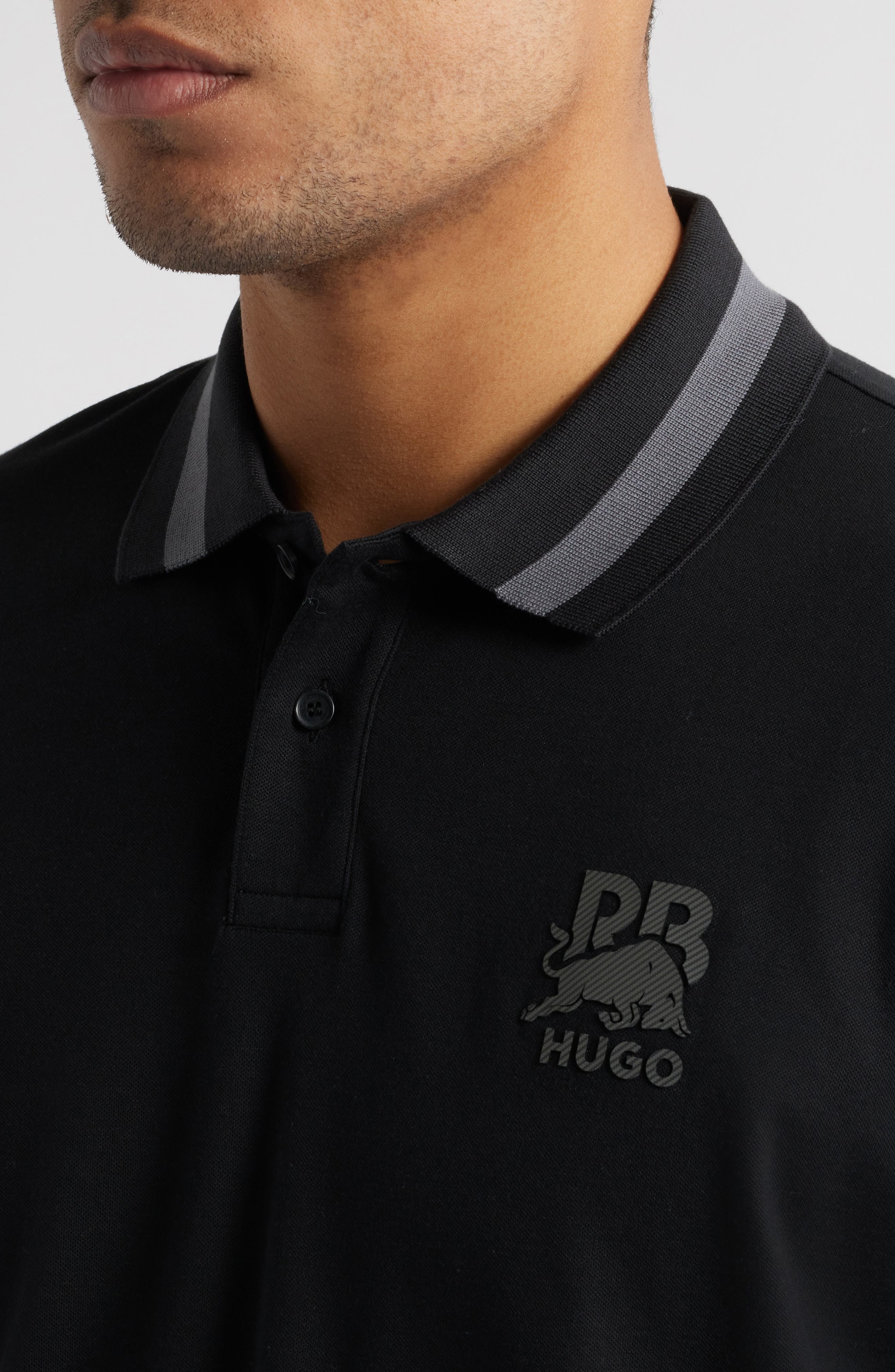 HUGO x RB Formula One™ Team Relaxed Fit Stretch Piqué Polo in Black at Nordstrom - 4
