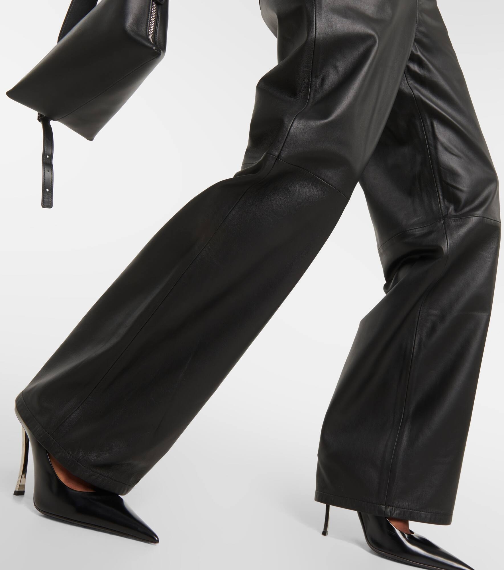 High-rise leather wide-leg pants - 5