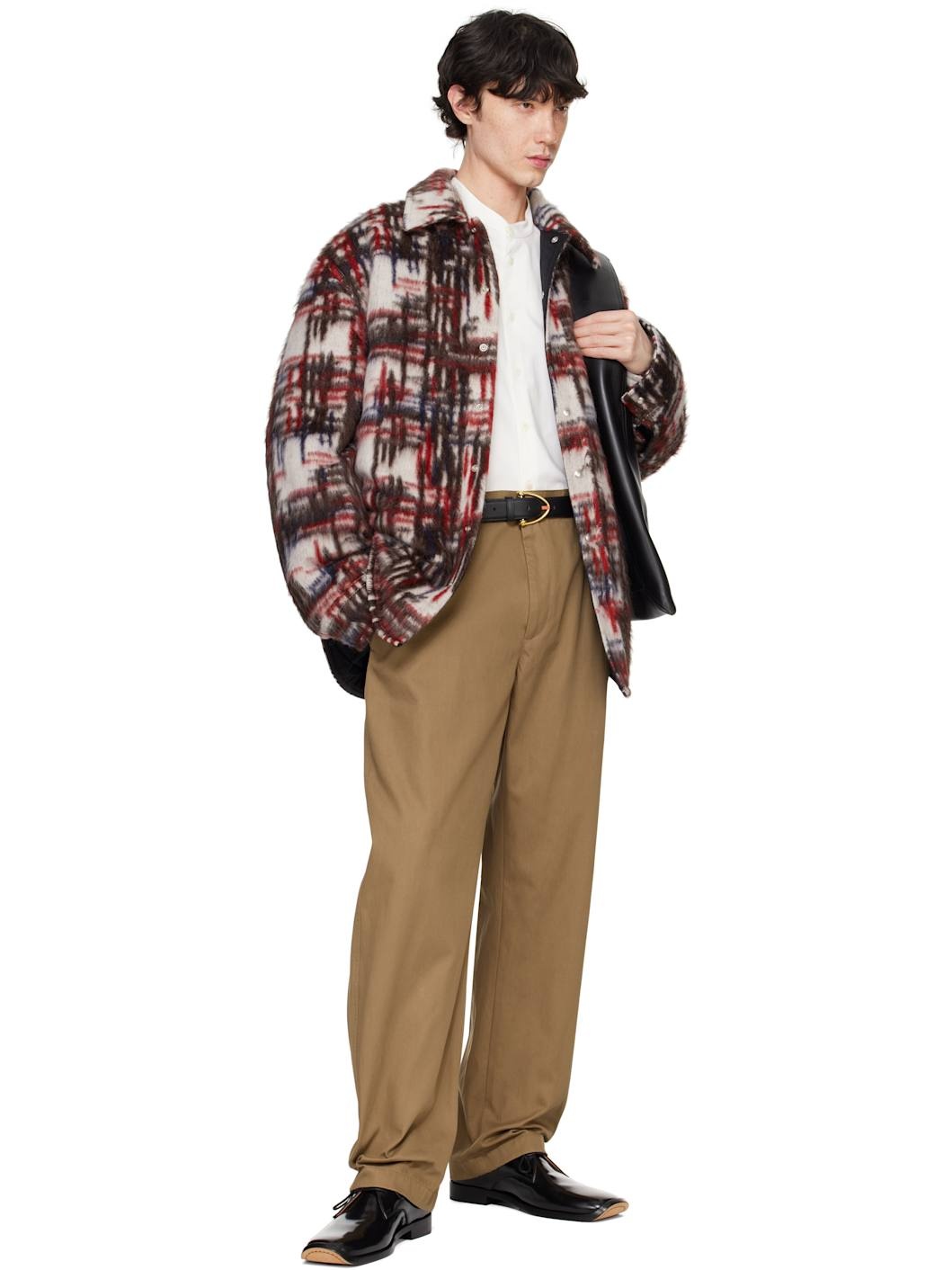 White & Red Alpaca Check Overshirt - 5