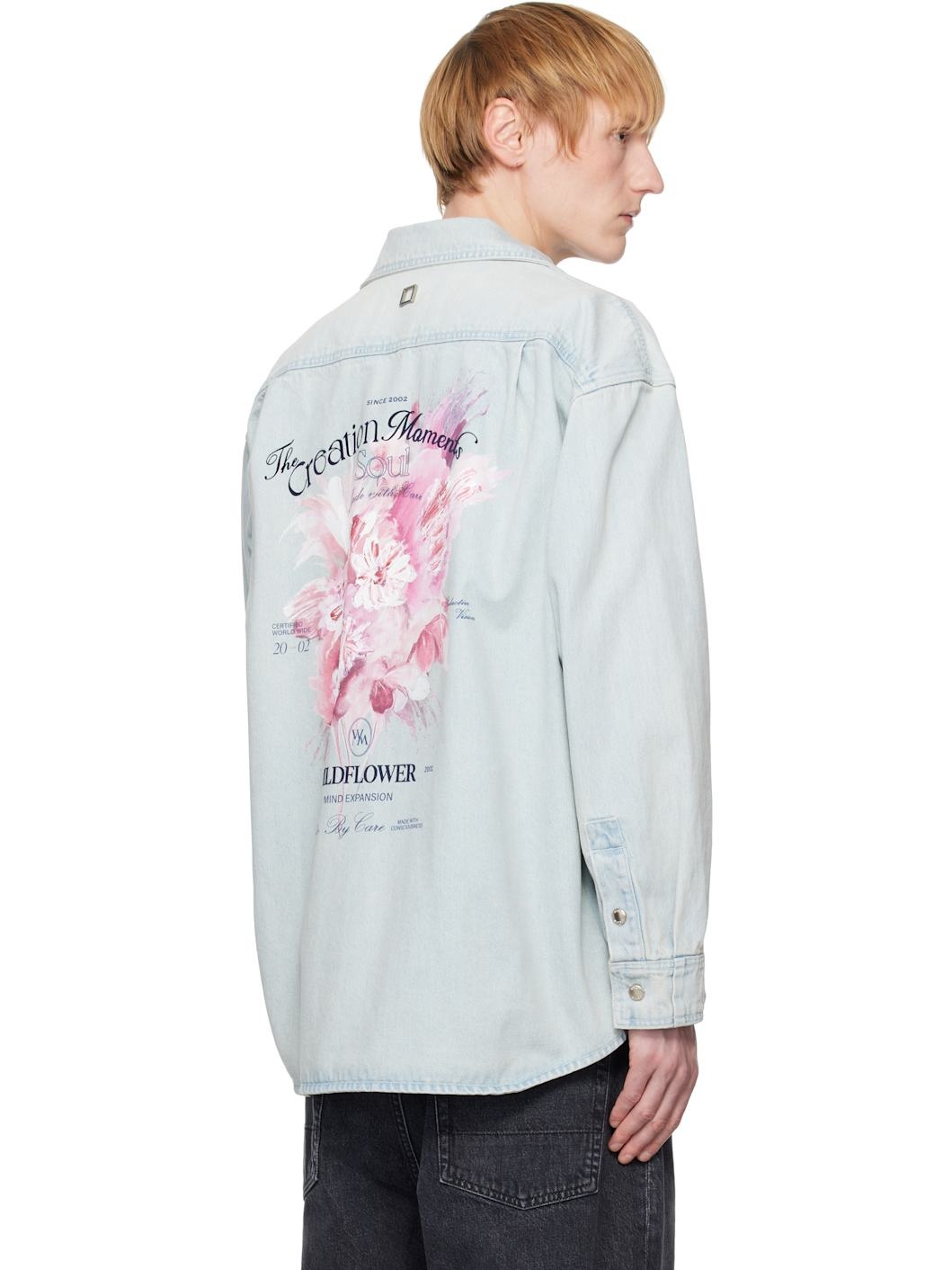 Blue Flower Back Logo Denim Shirt - 3