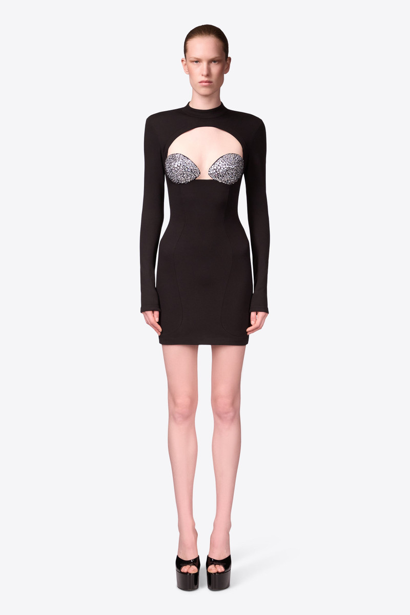 CRYSTAL EMBELLISHED BUSTIER CUP LONG SLEEVE DRESS 3