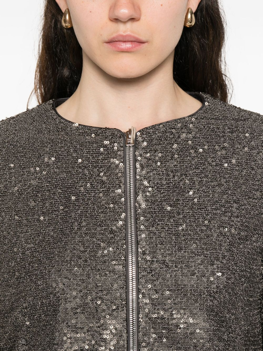 sequinned zip-up jacket - 5