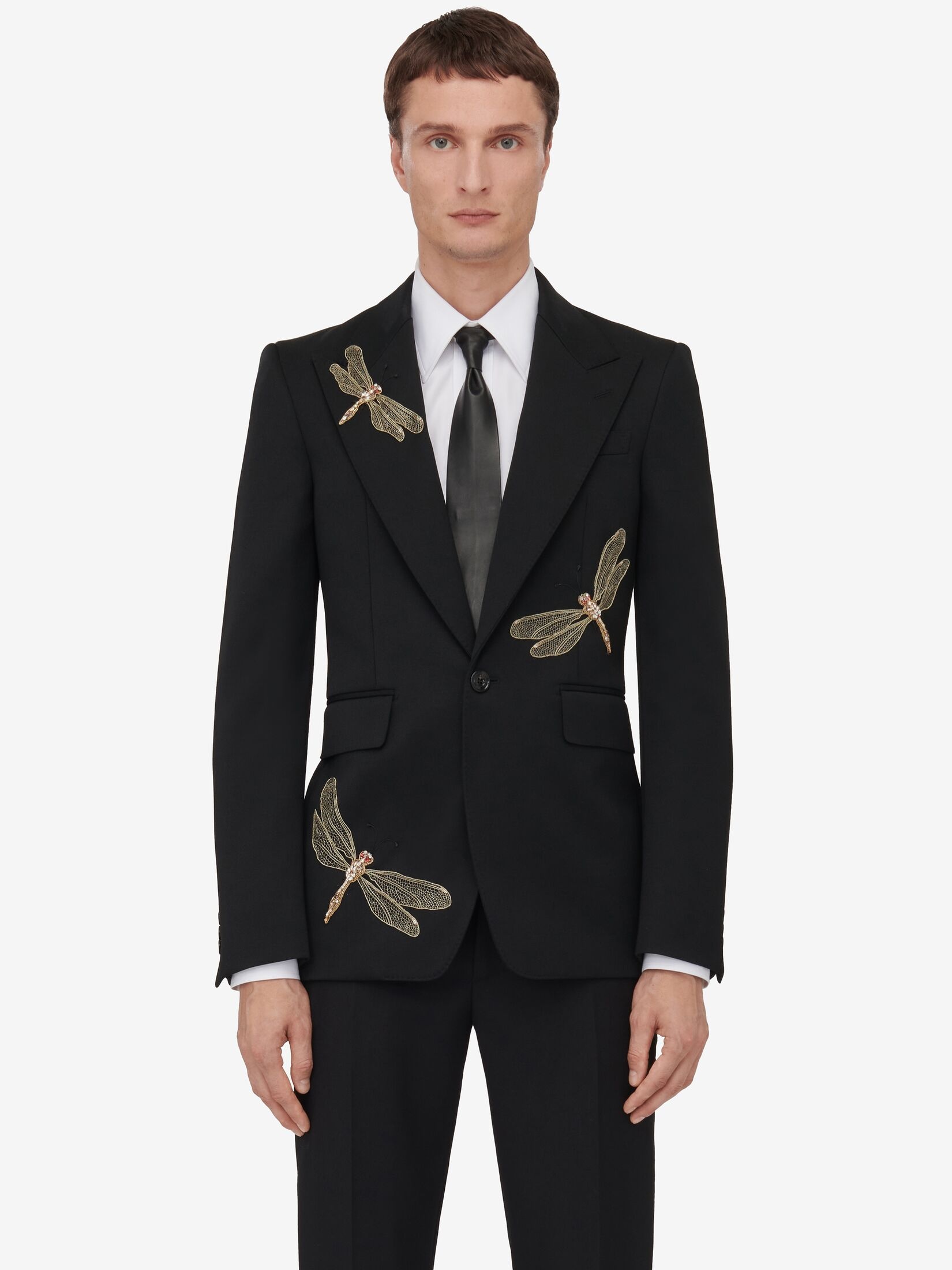 Men's Dragonfly Applique Single-breasted Jacket in Black - 5