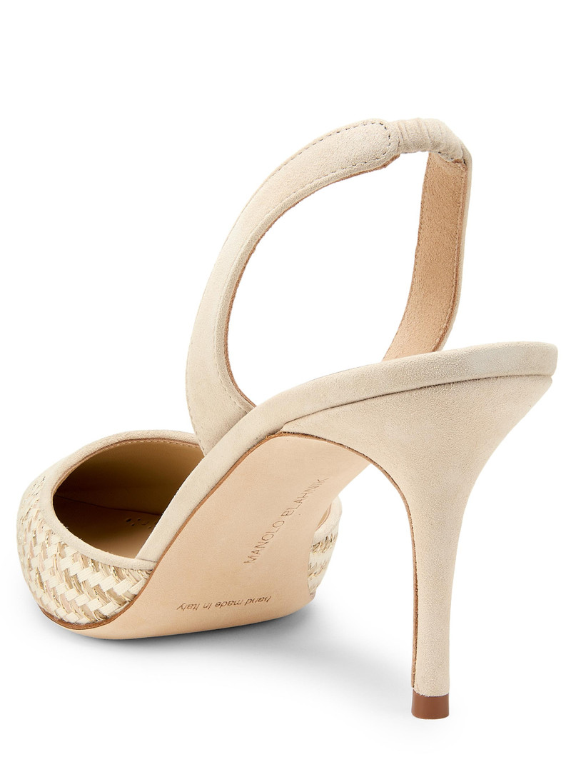 Women's 70MM Raffia Stiletto Slingback Pumps - Off White 3