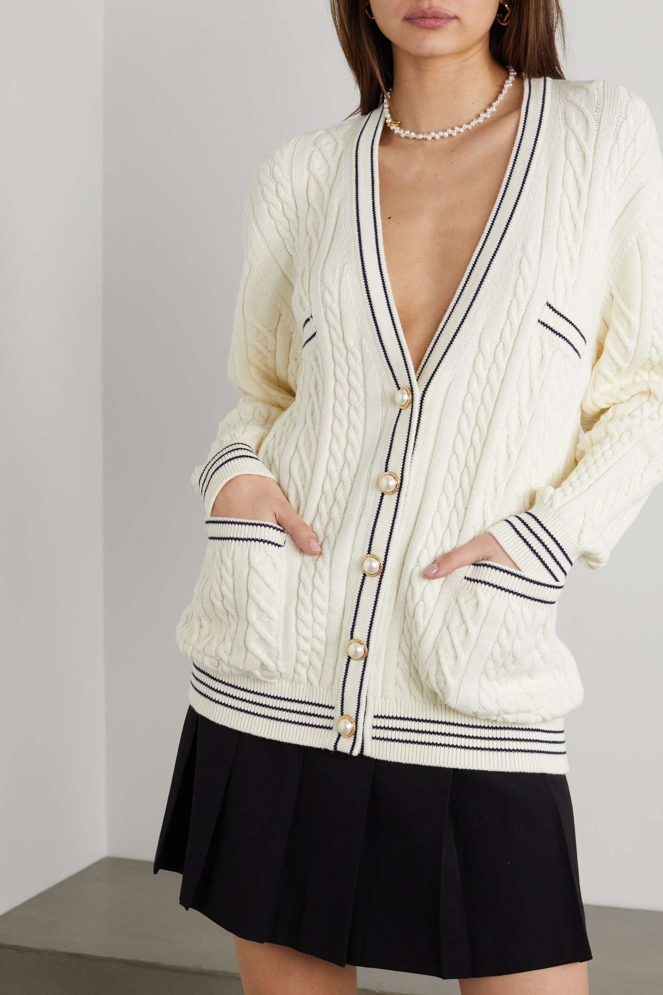 Oversized cable-knit cotton-blend cardigan - 2