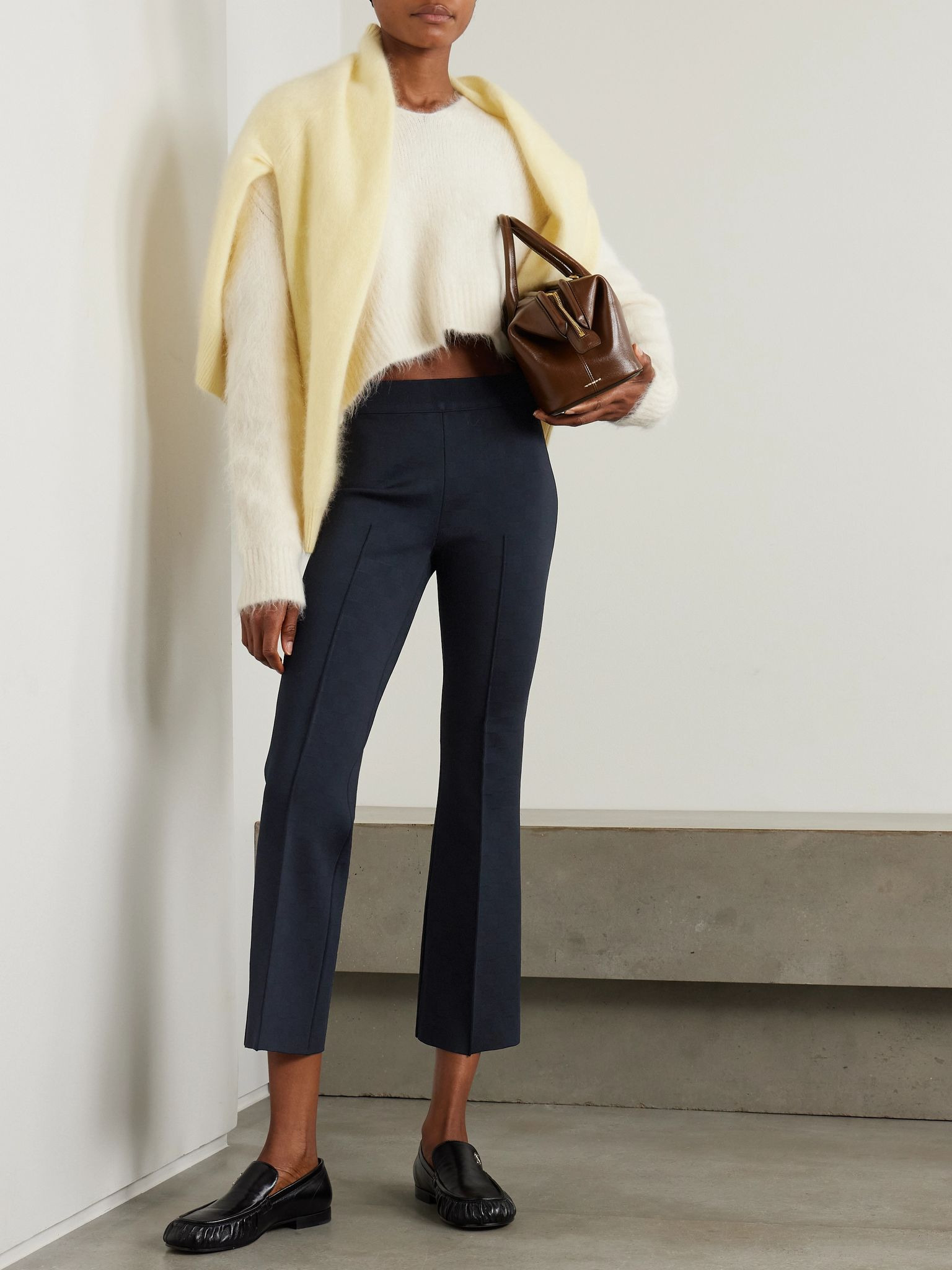 NSFW checked jacquard-knit flared pants Navy - 2