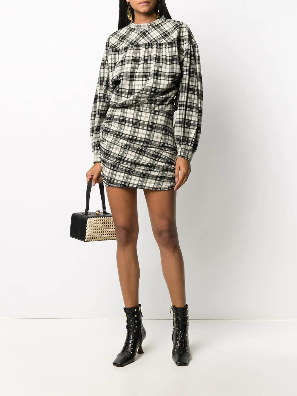 plaid-print draped dress  - 2