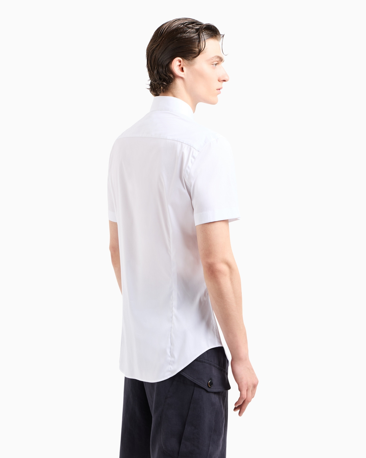 Short-sleeved, stretch plain-knit shirt - 3