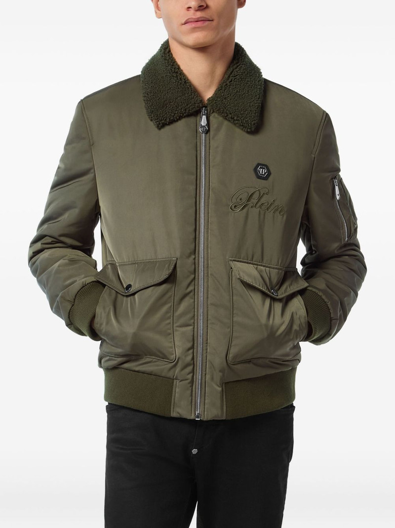 PHILIPP PLEIN shearling-collar embroidered bomber jacket outlook