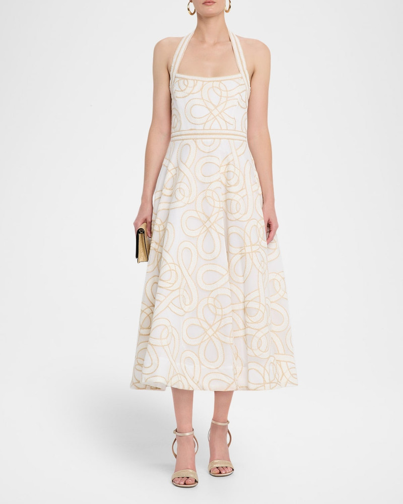 REBECCA VALLANCE Irena Sleeveless A-Line Halter Midi Dress outlook