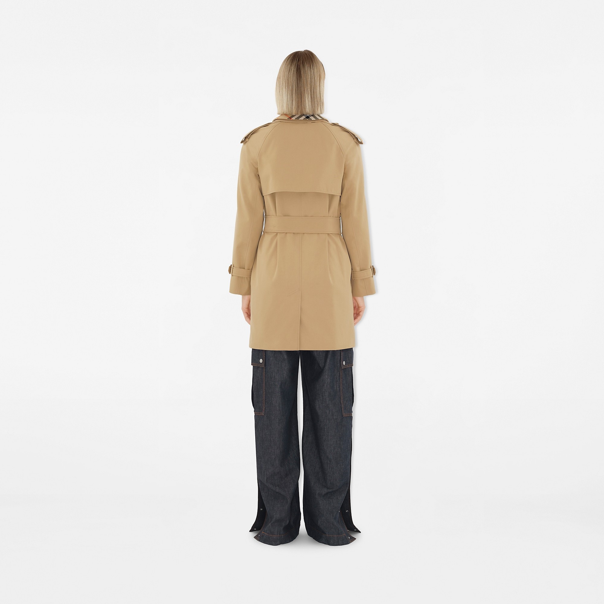 Short Detachable Collar Gabardine Trench Coat - 4