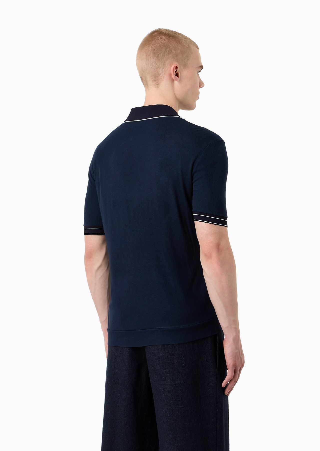Short-sleeved ribbed polo shirt in viscose and wool - 3
