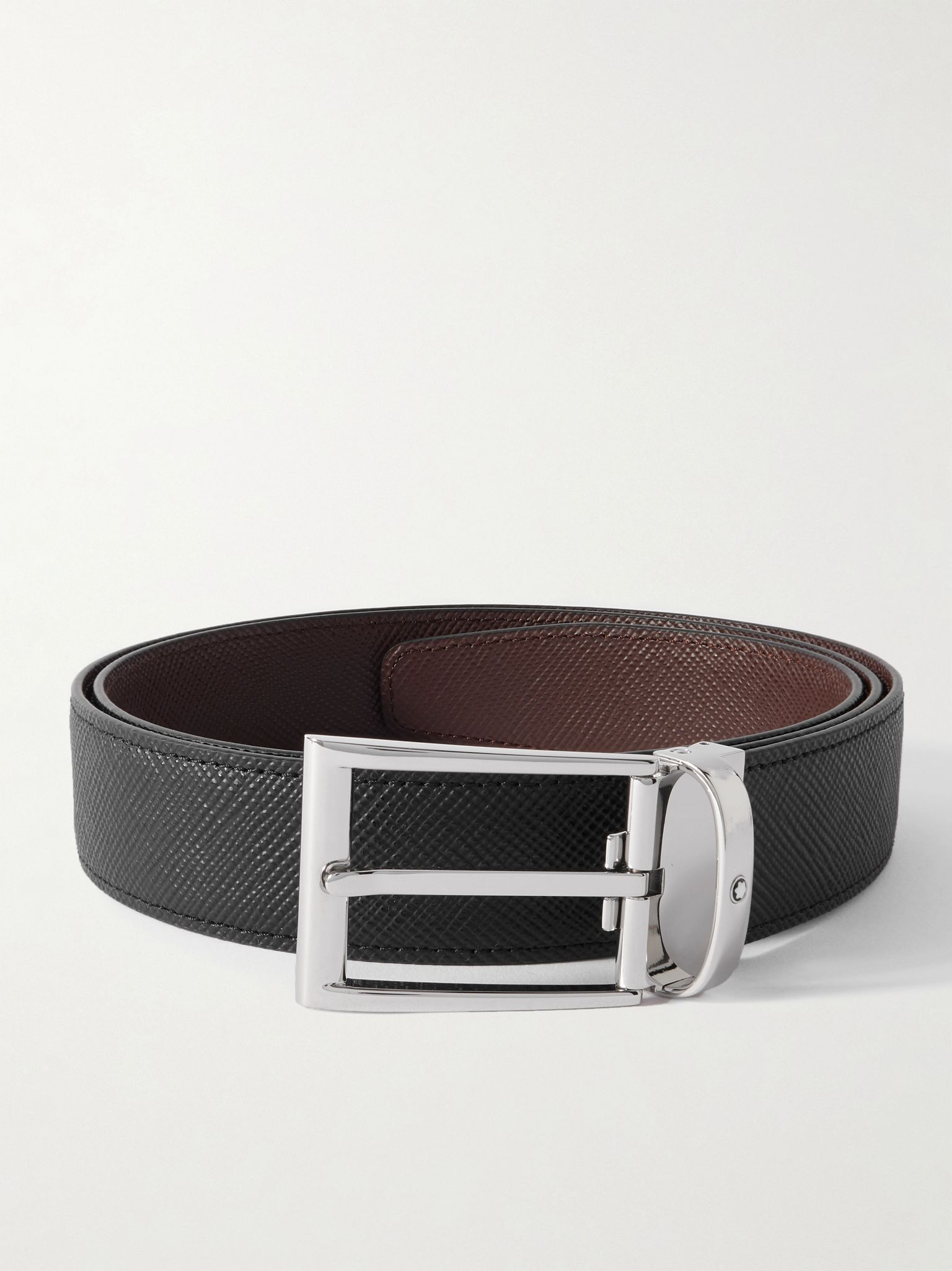 3.5cm Reversible Textured-Leather Belt Black - 1