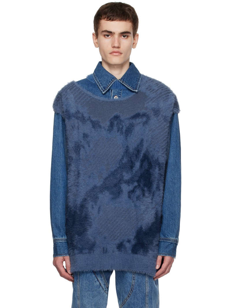 Blue Landscape Painting Vest & Denim Jacket Set 1