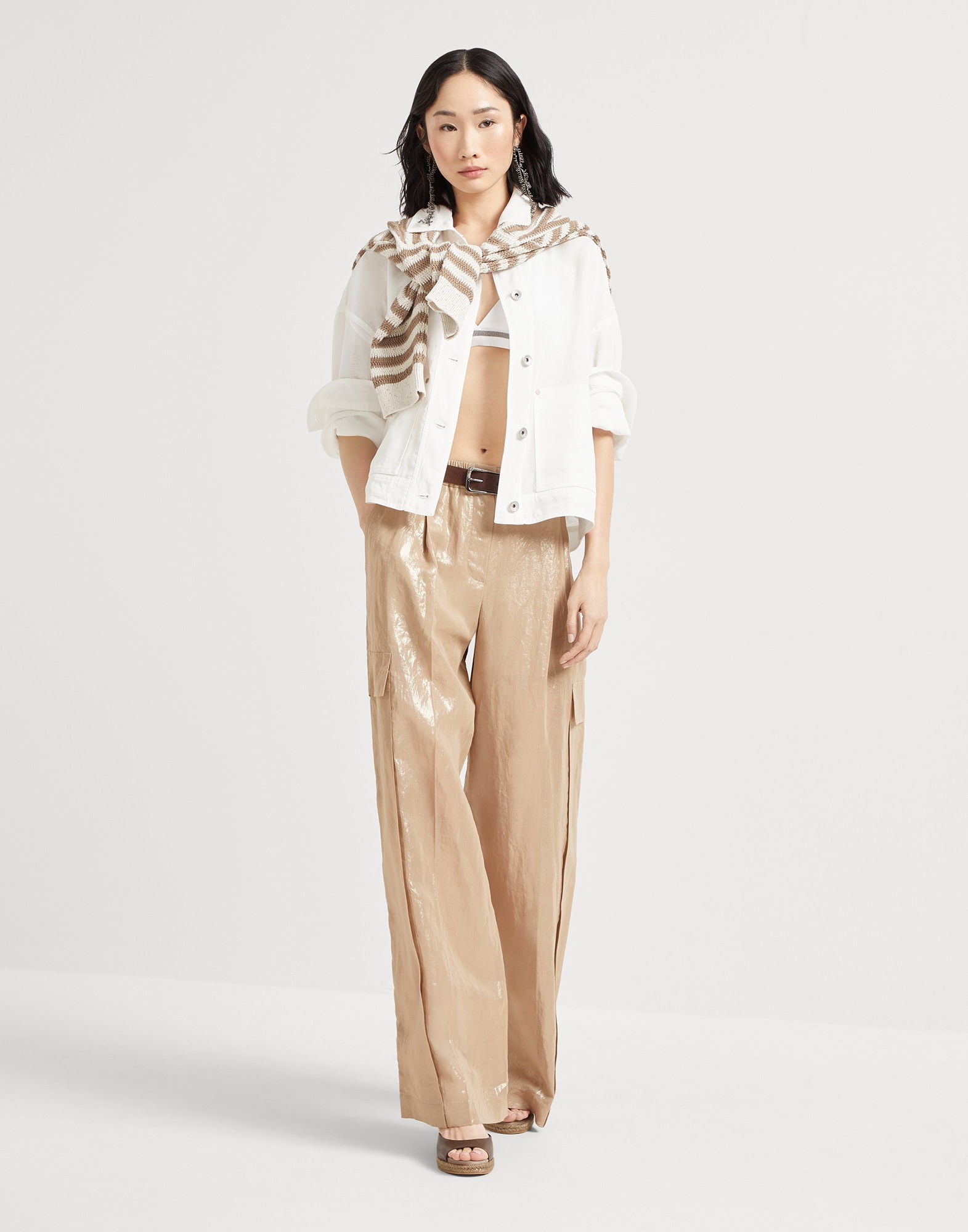 Cotton organza outerwear jacket with monili - 5