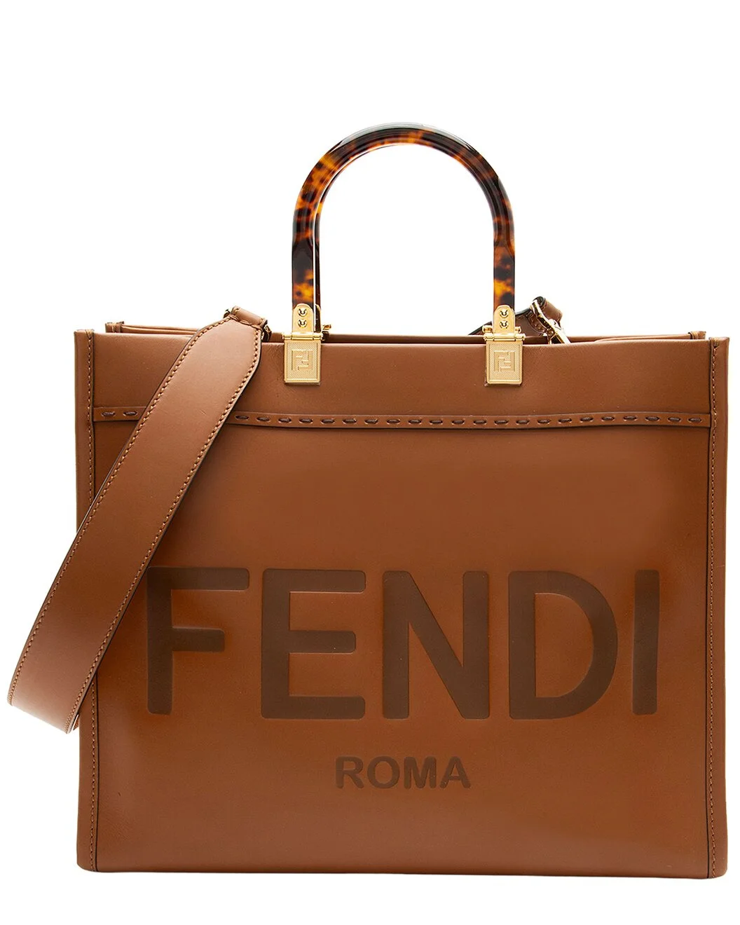 FENDI Brown Leather & Plexiglass Sunshine Medium Shopper Tote (Authentic Pre-
Loved) - 1