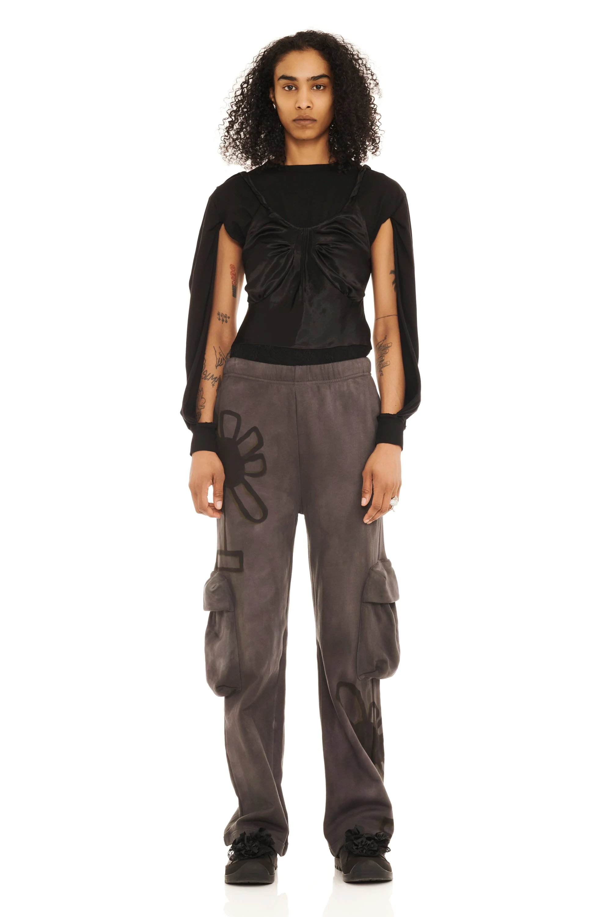 DARK CHARCOAL FLOWER POT CARGO SWEATPANT - 1
