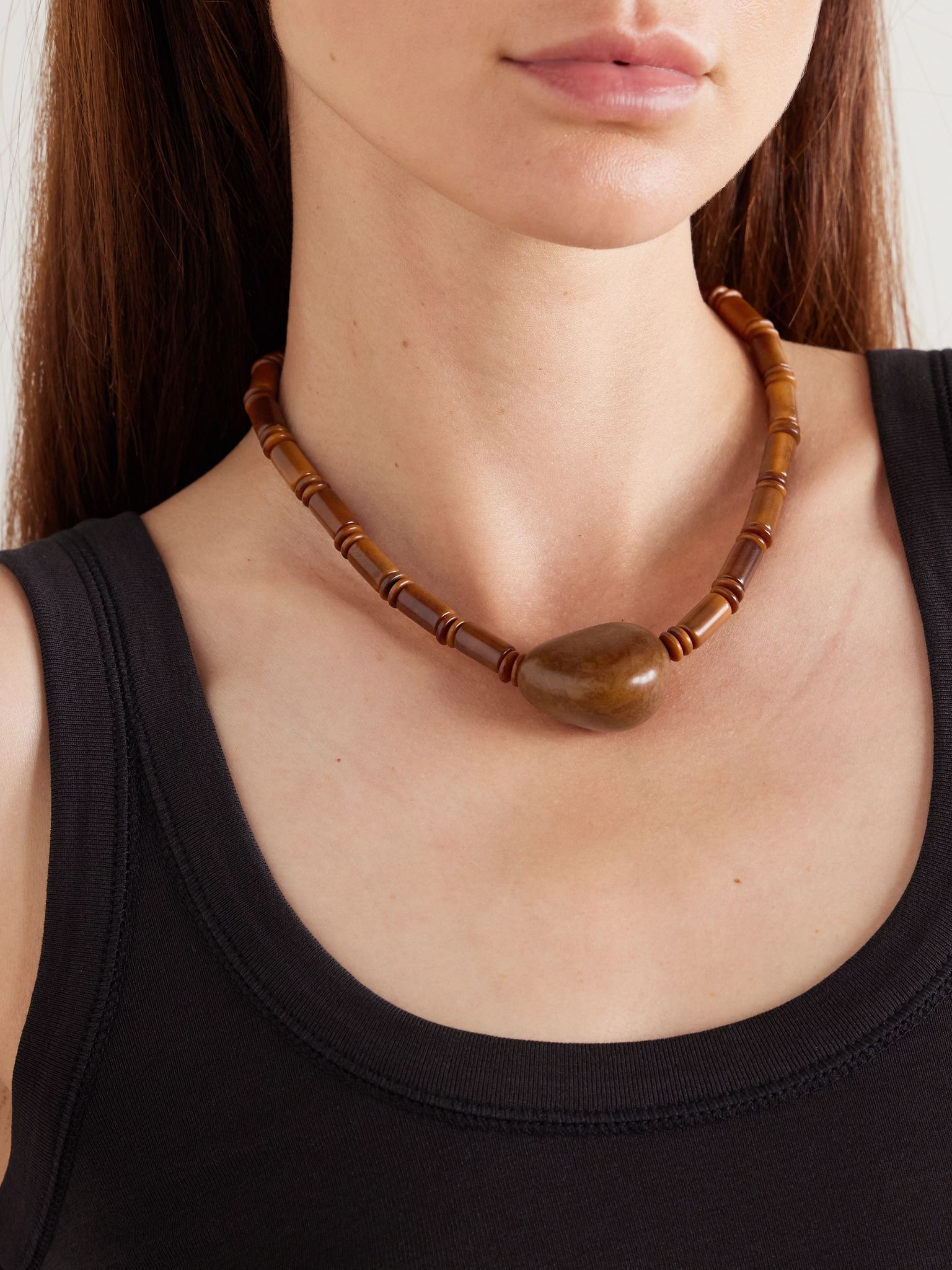 The Choker tagua and leather necklace Brown - 2