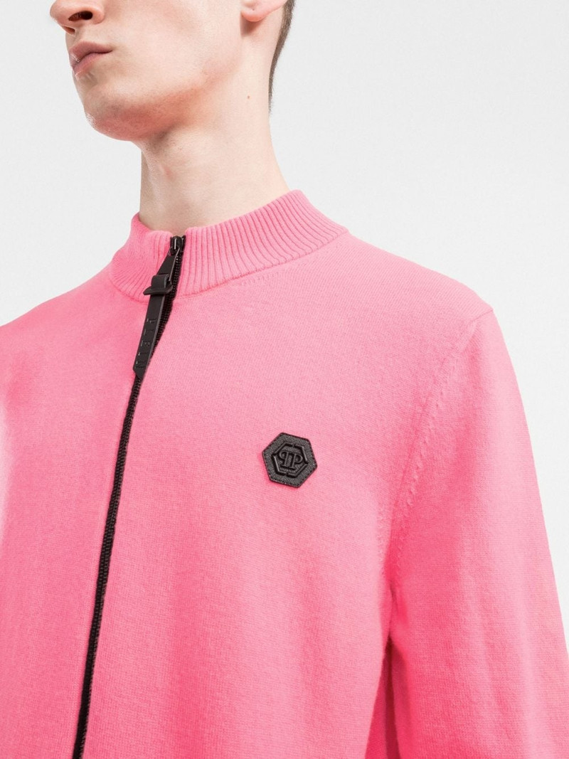 logo-patch zip-up cardigan 5