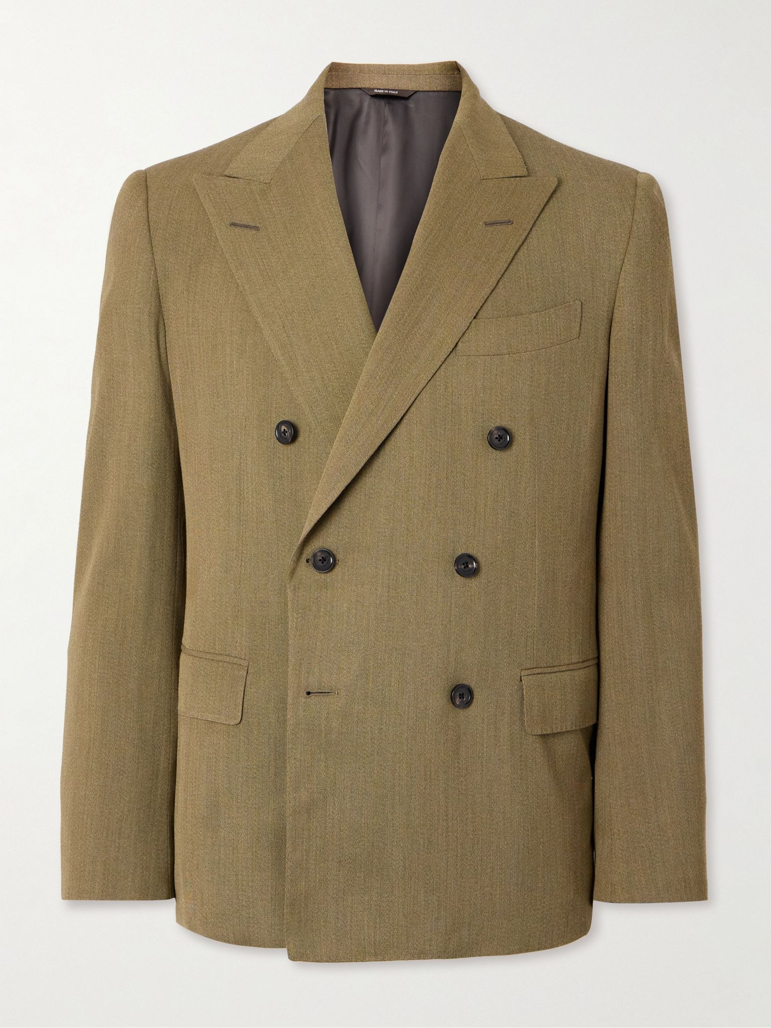 Double-Breasted Virgin Wool-Twill Suit Jacket Beige - 1