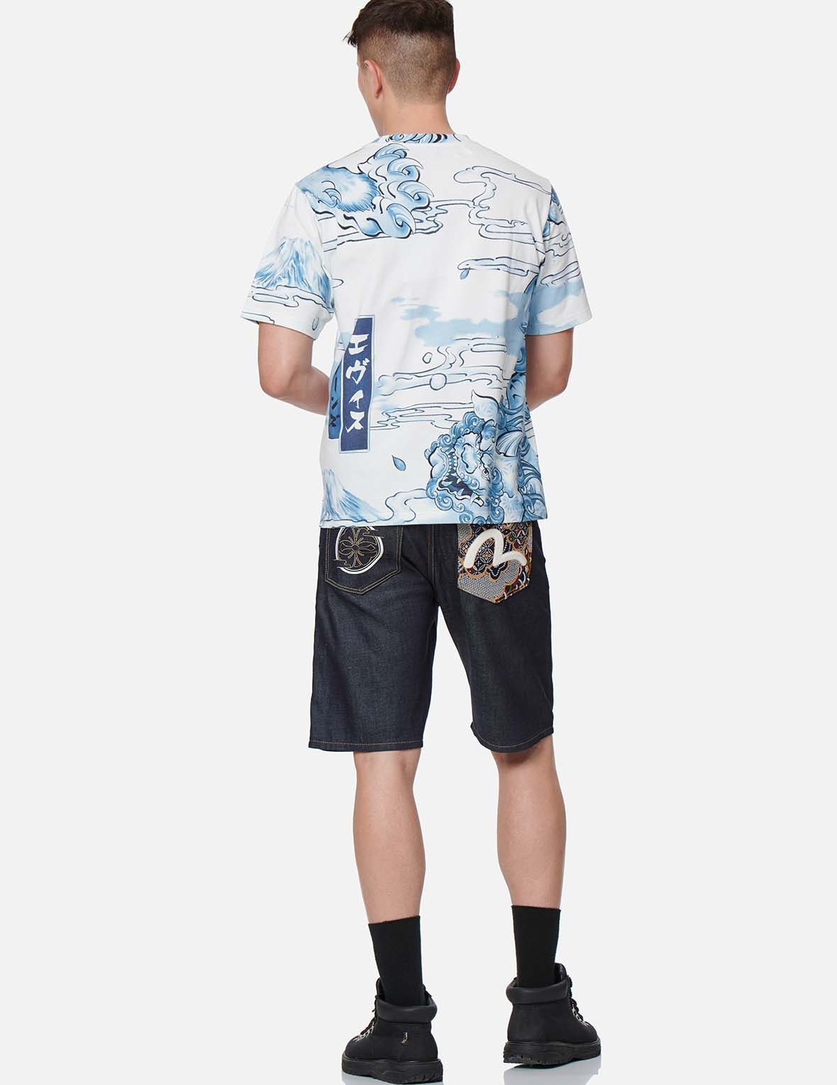 JAPANESE BROCADE POCKET DENIM SHORTS - 5