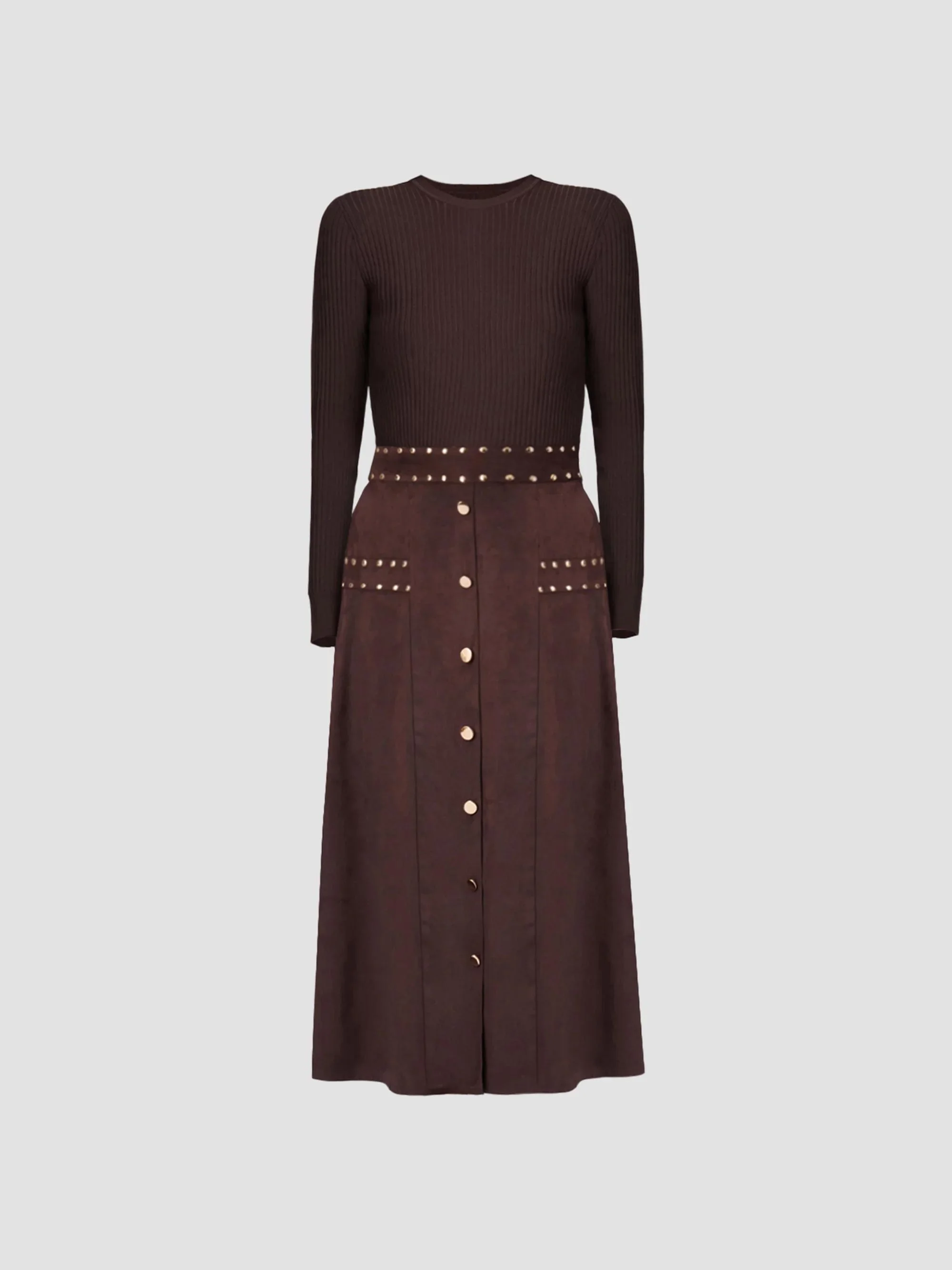 Women's Cleo Knit & Faux Suede Midi Dress - Chocolate - 1