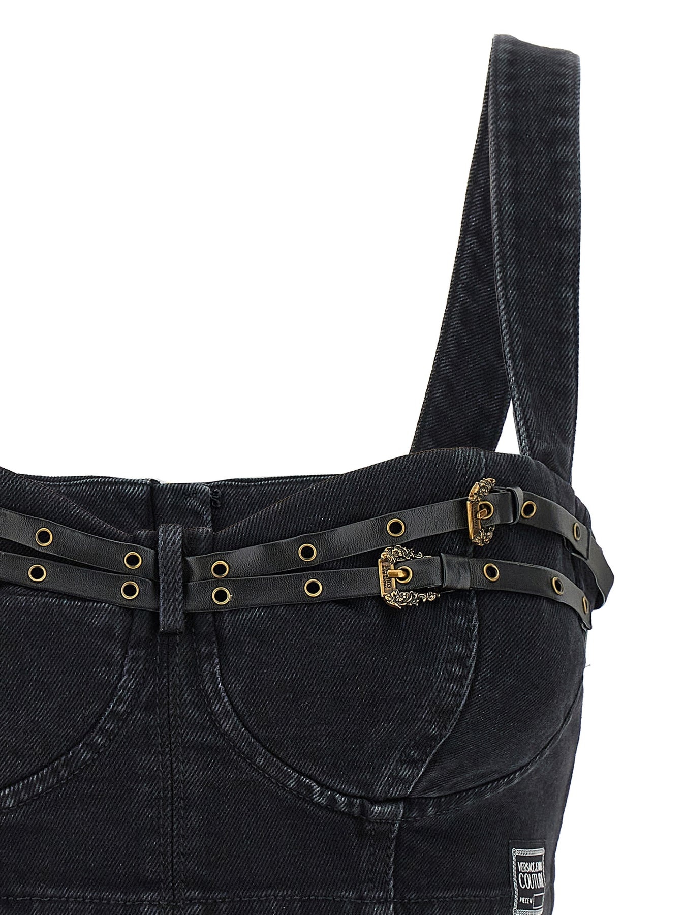 Denim Strap Top Tops Black - 3