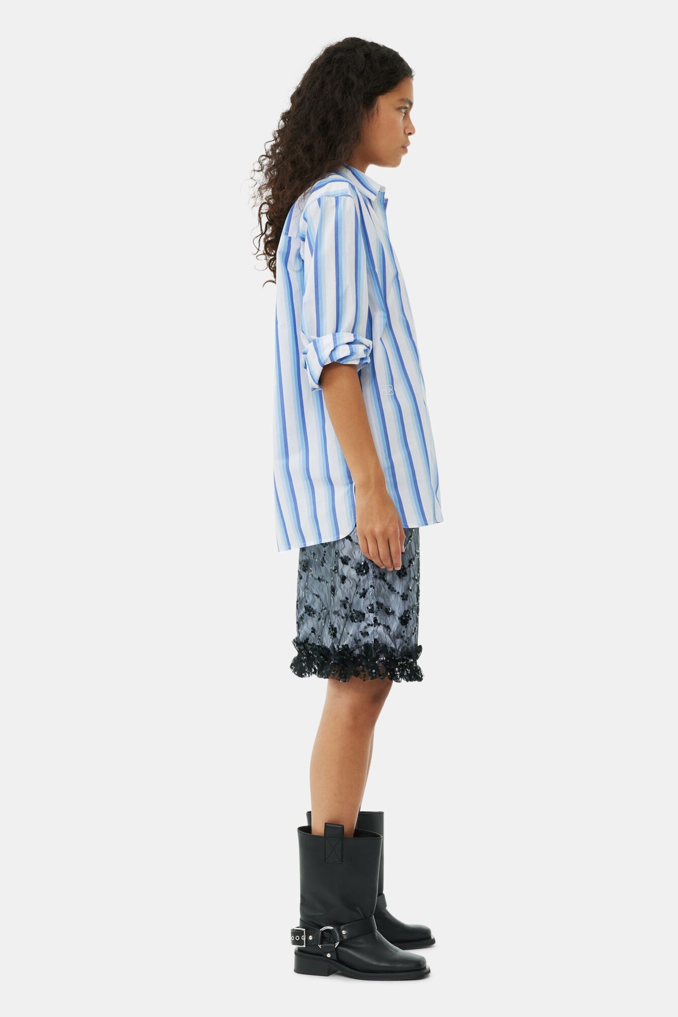 BLUE STRIPED COTTON OVERSIZED SHIRT - 4