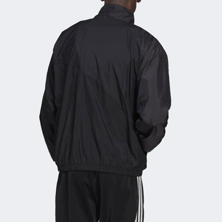 Men's adidas originals Solid Color Printing Long Sleeves Stand Collar Sports Black Jacket HE2952 - 3