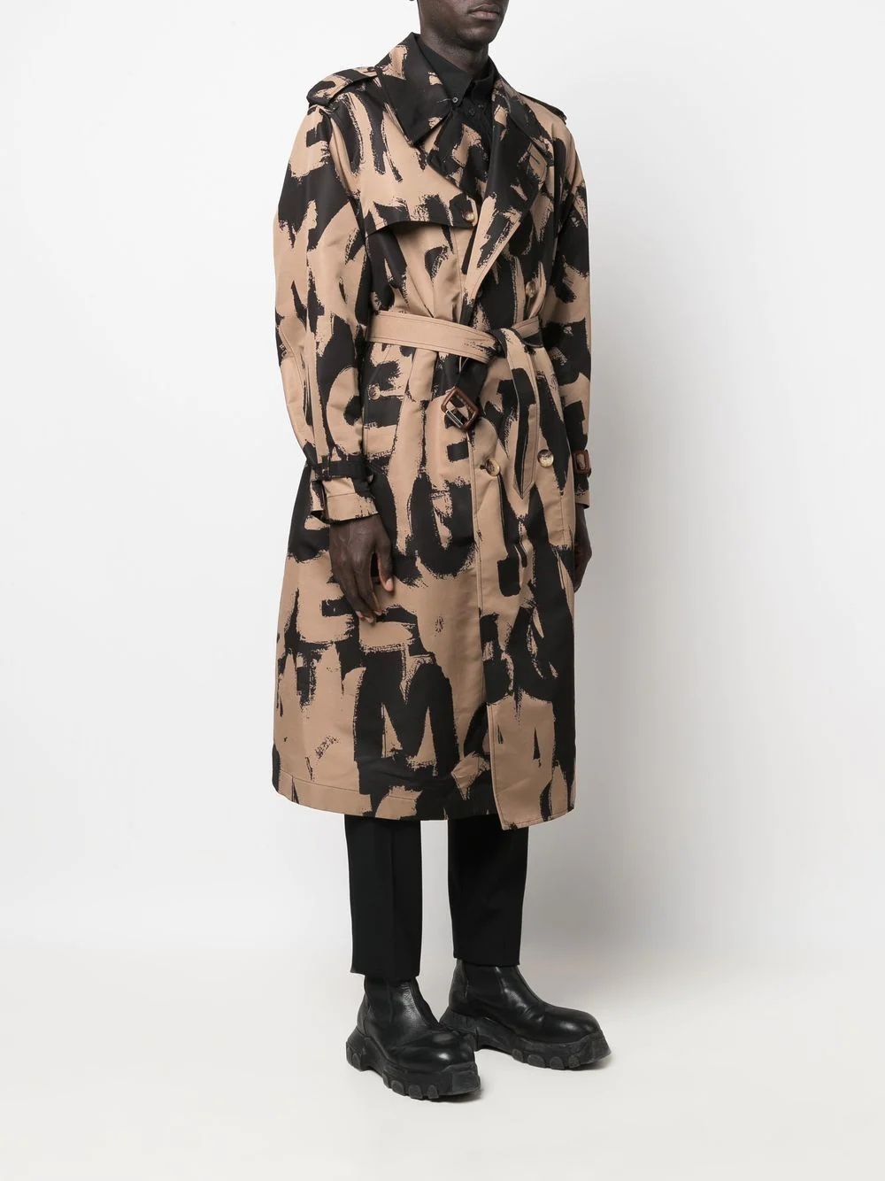 logo-print double-breasted coat - 3