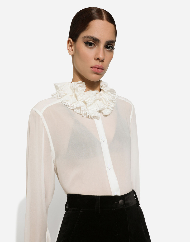 Georgette shirt with pleated cuffs and collar details 11