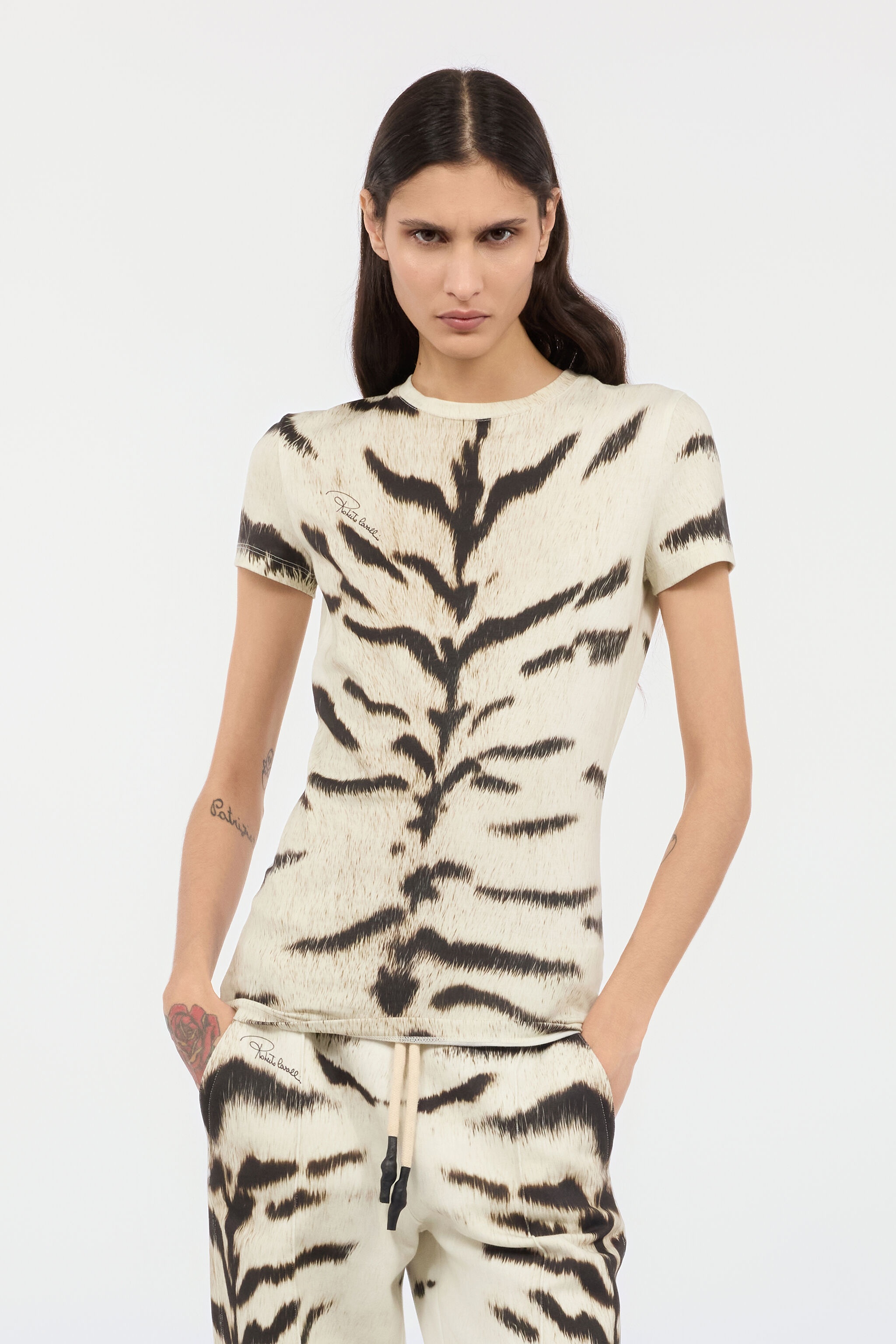 Woman T-Shirt With White Tigresse OGAT X Roberto Cavalli Print - 3