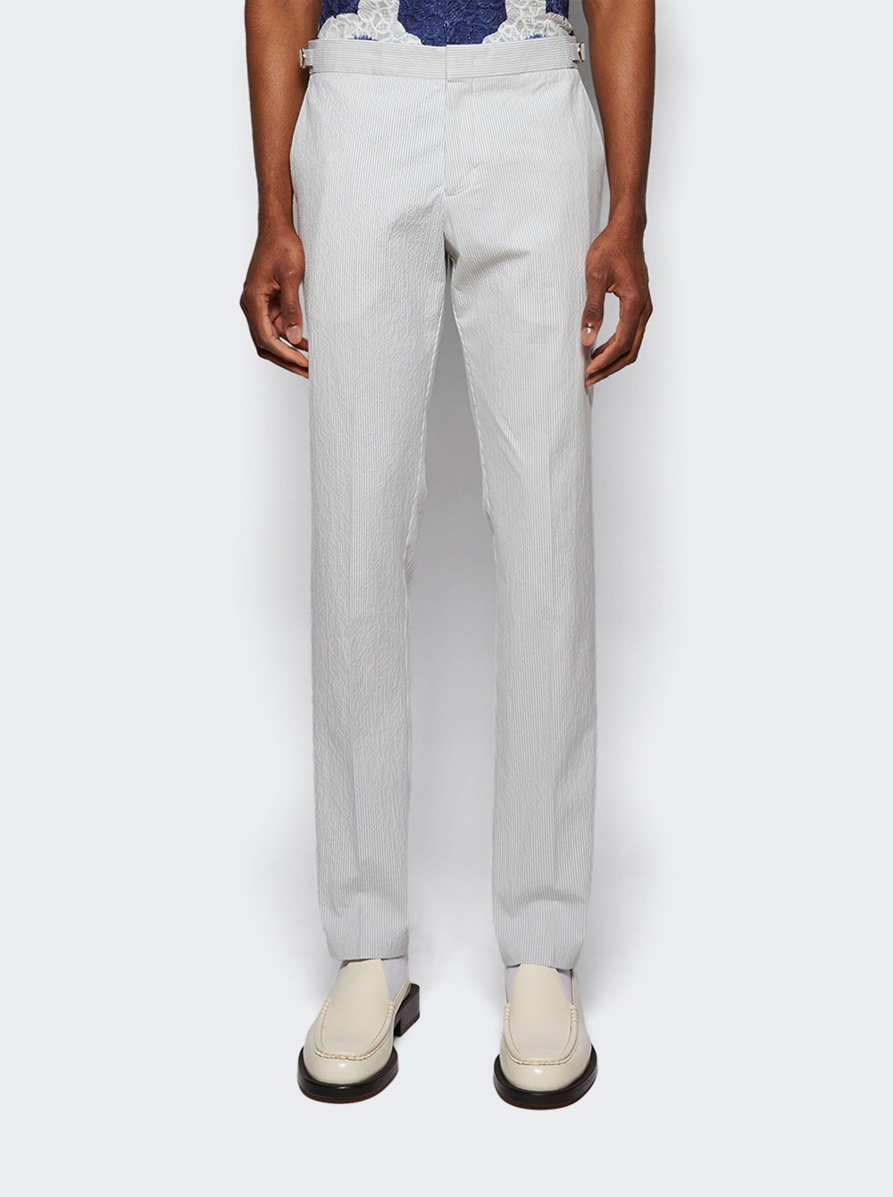 Griffon Seersucker Trousers Wave Blue And White Sand - 2
