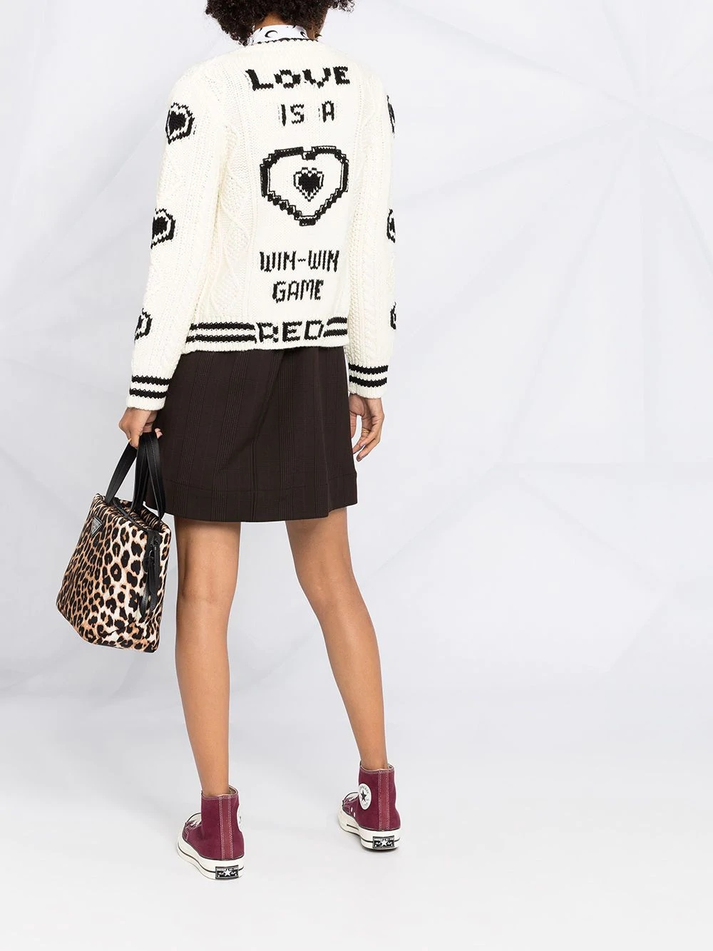 jacquard slogan cable knit cardigan - 4