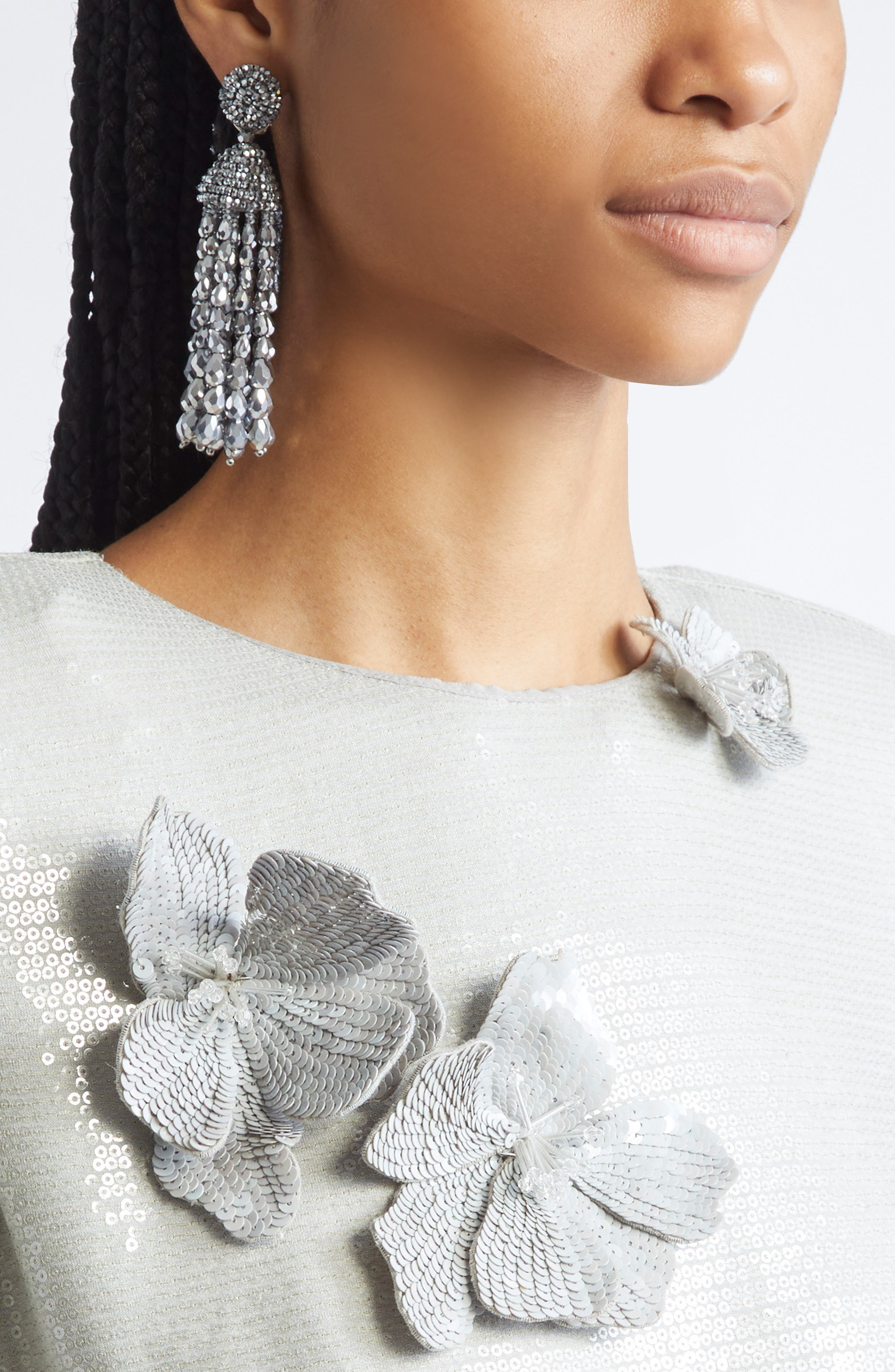 Oscar de la Renta Beaded Chandelier Clip-On Earrings in Silver at Nordstrom - 2
