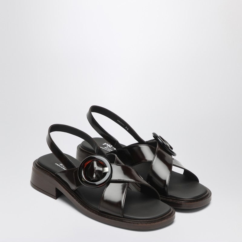 Prada Brushed Leather Sandals With A Burnt Color Buckle Women - 1